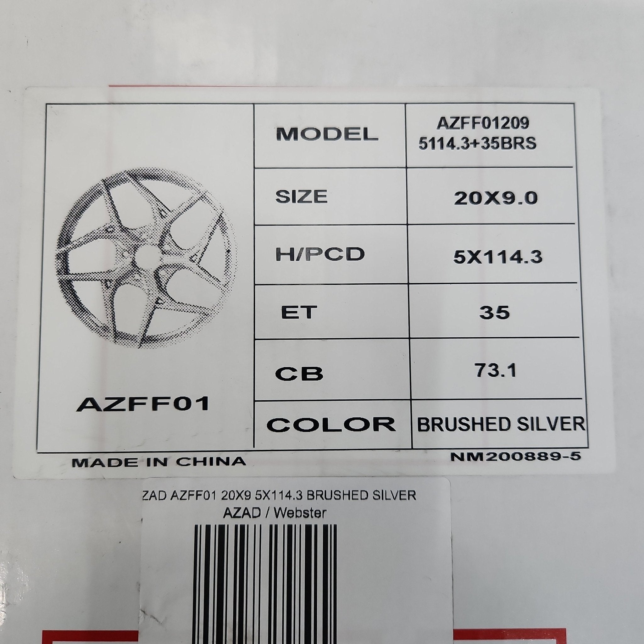 AZAD AZFF01 20X9 5X114.3 BRUSHED SILVER