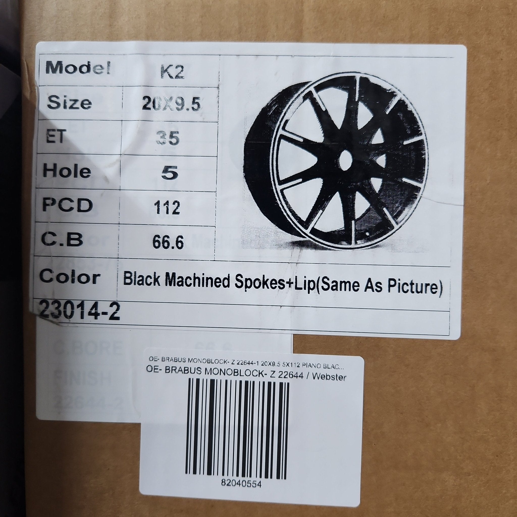 OE- BRABUS MONOBLOCK- Z 22644-1 20X9.5 5X112 PIANO BLACK MACHINE SPOKE