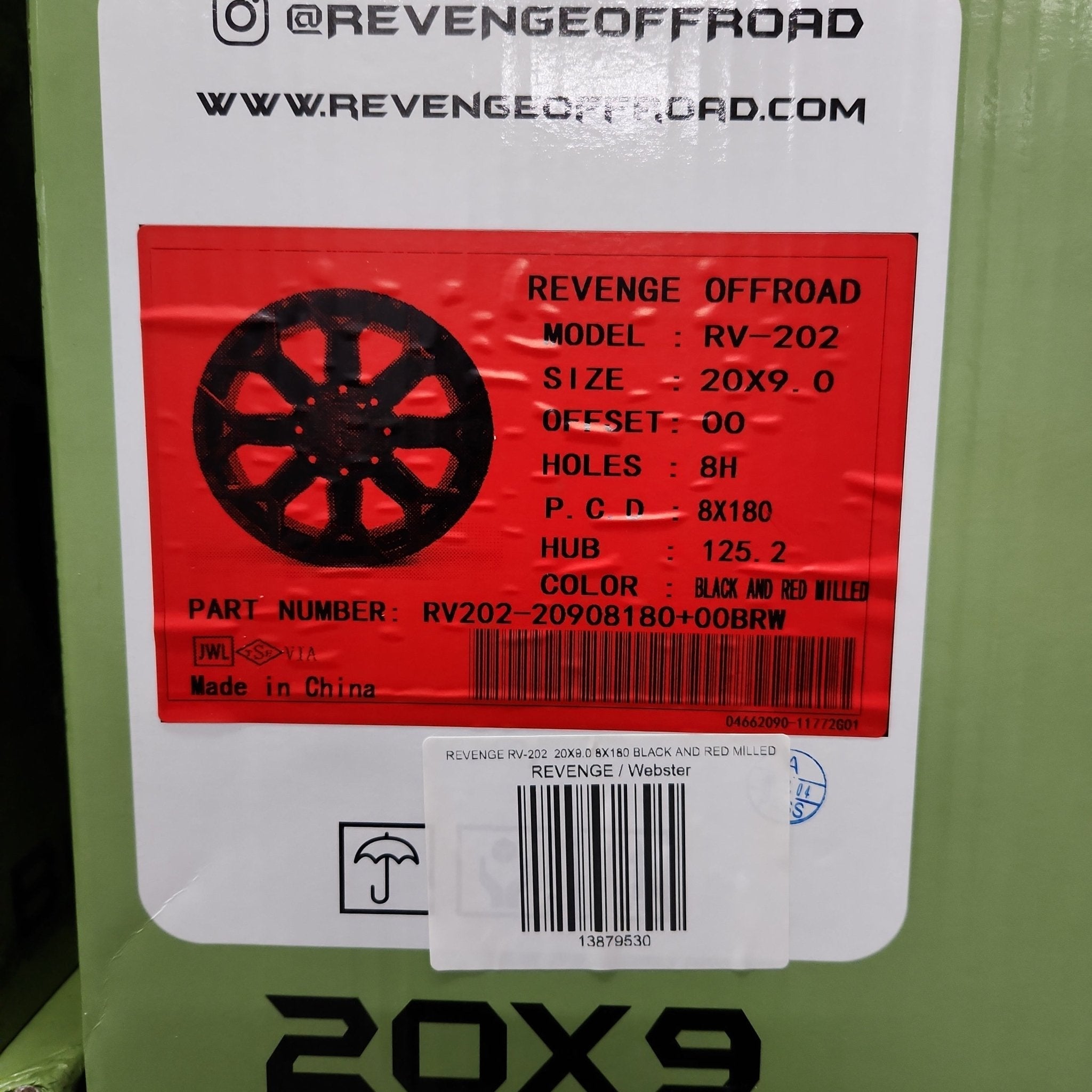 REVENGE RV-202 20X9.0 8X180 BLACK AND RED MILLED