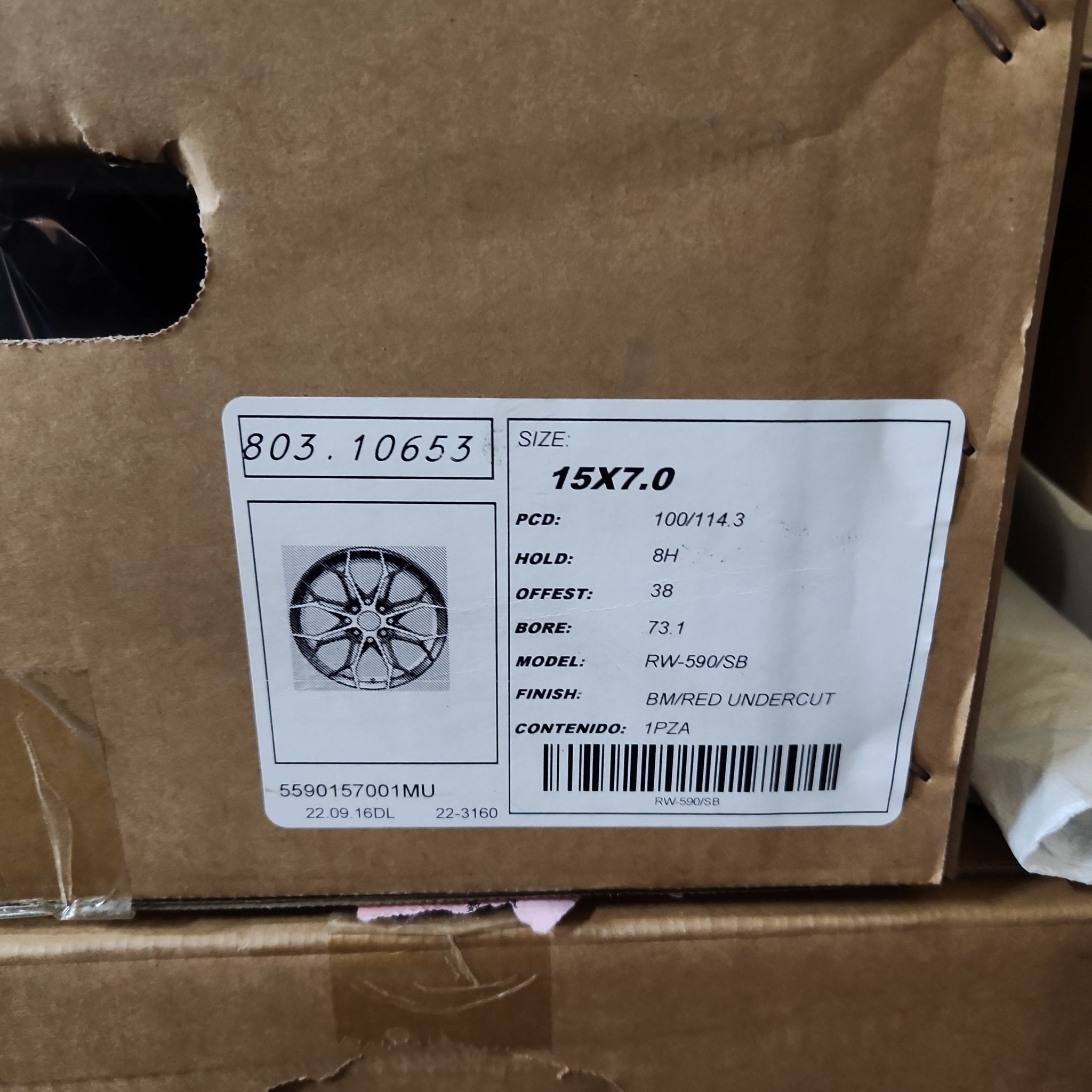 RW 590/SB 15X7.0 4X100 4X114.3 PIANO BLACK MACHINED FACE WITH RED UNDERCUT