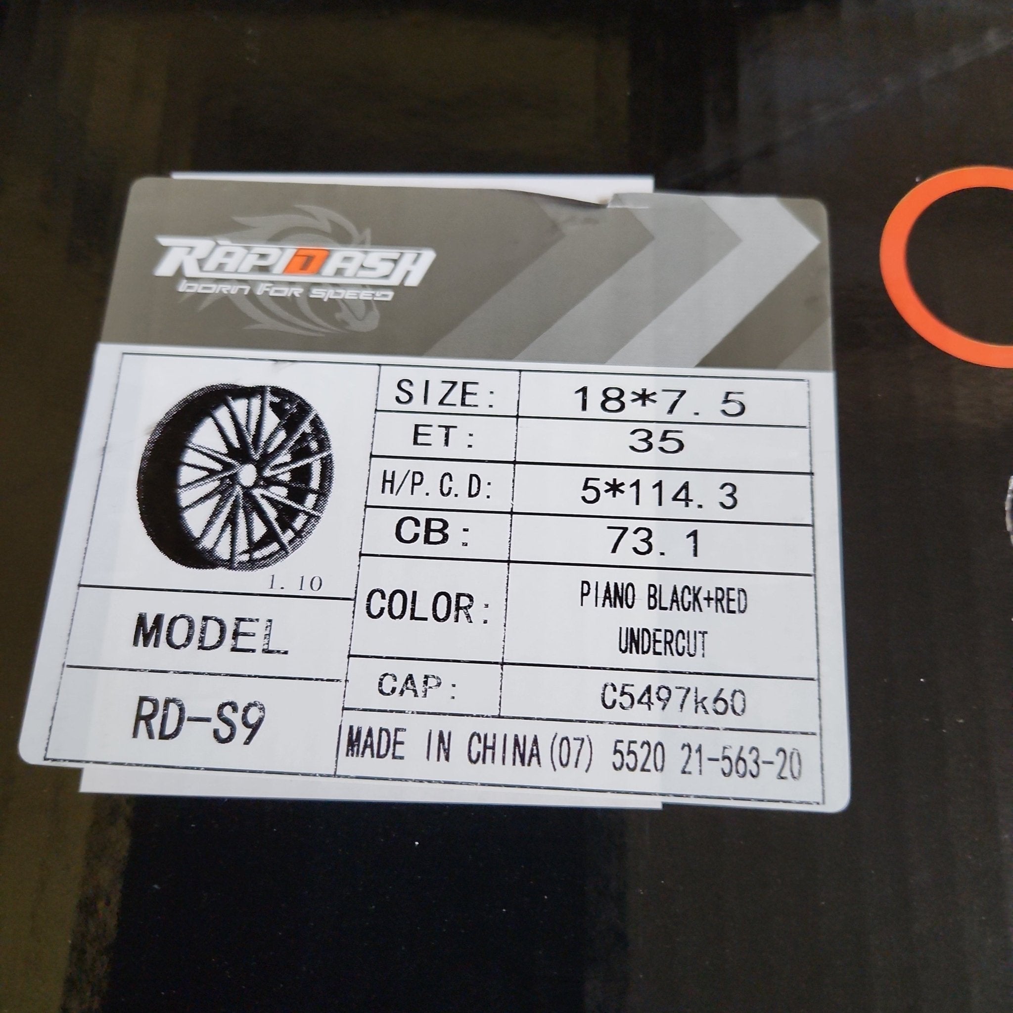 RAPIDASH PW RD-S9 18X7.5 5X4.5 PIANO BLACK +RED UNDER CUT