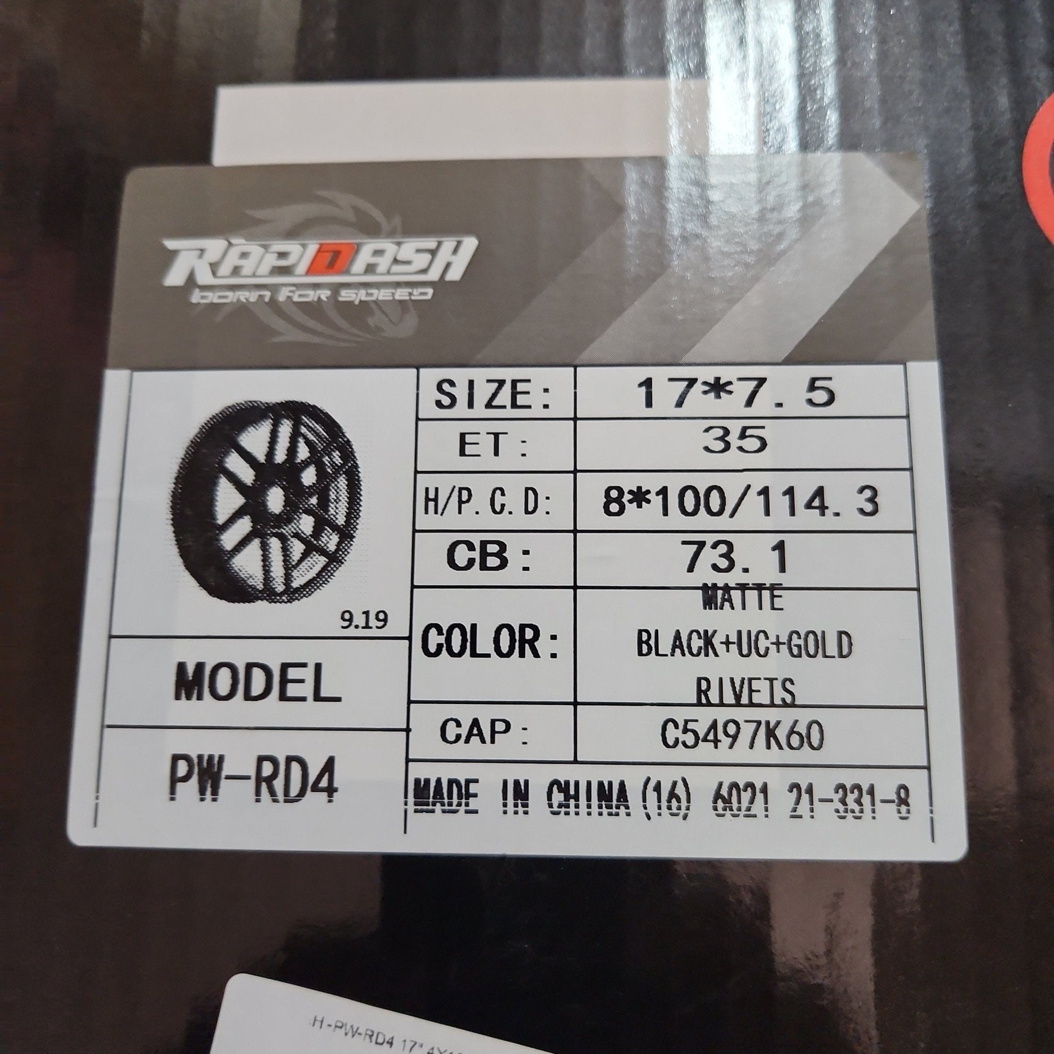 RAPIDASH -PW-RD4 17" 4X100/ 4X4.5 MATTE B+UC+GOLD RIVETS