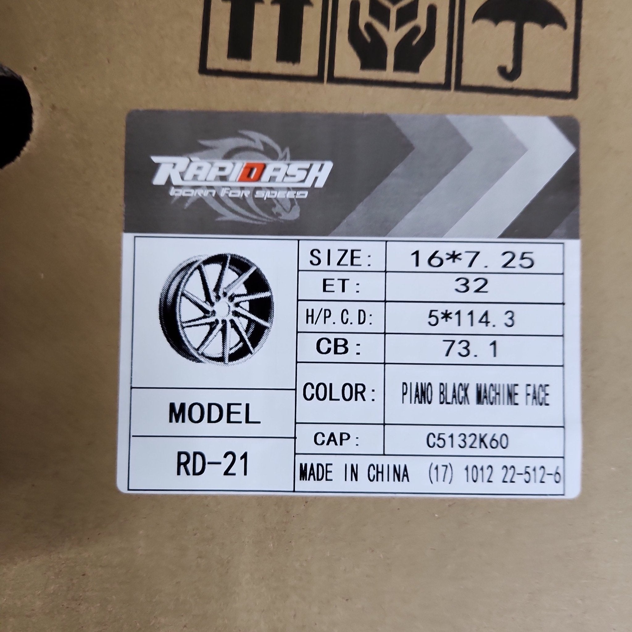 RAPIDASH RD21 16X7.25 5X114.3 PIANO BLACK MACHINED FACE