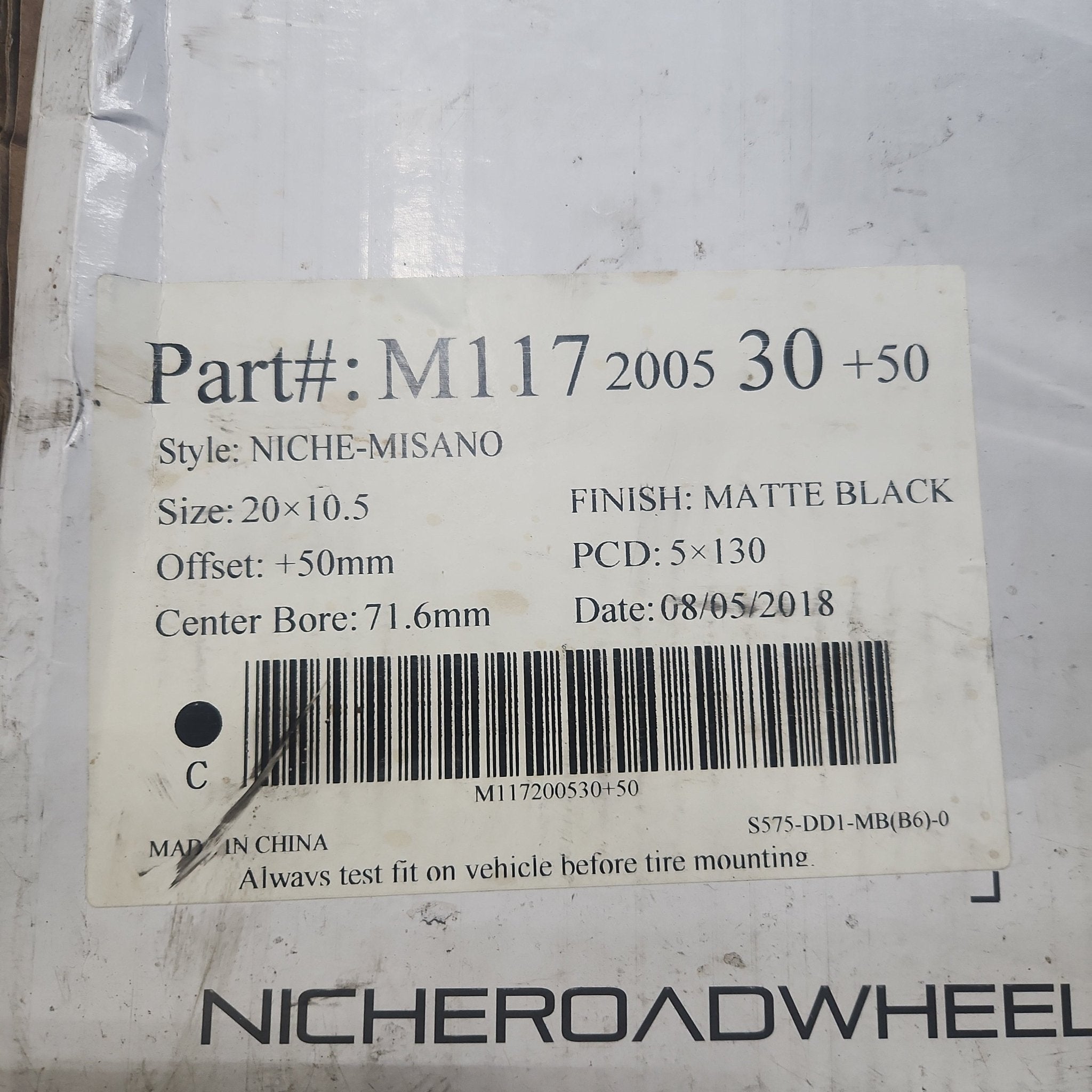 NICHE M117 20X10.5 5X130 MATTE BLACK