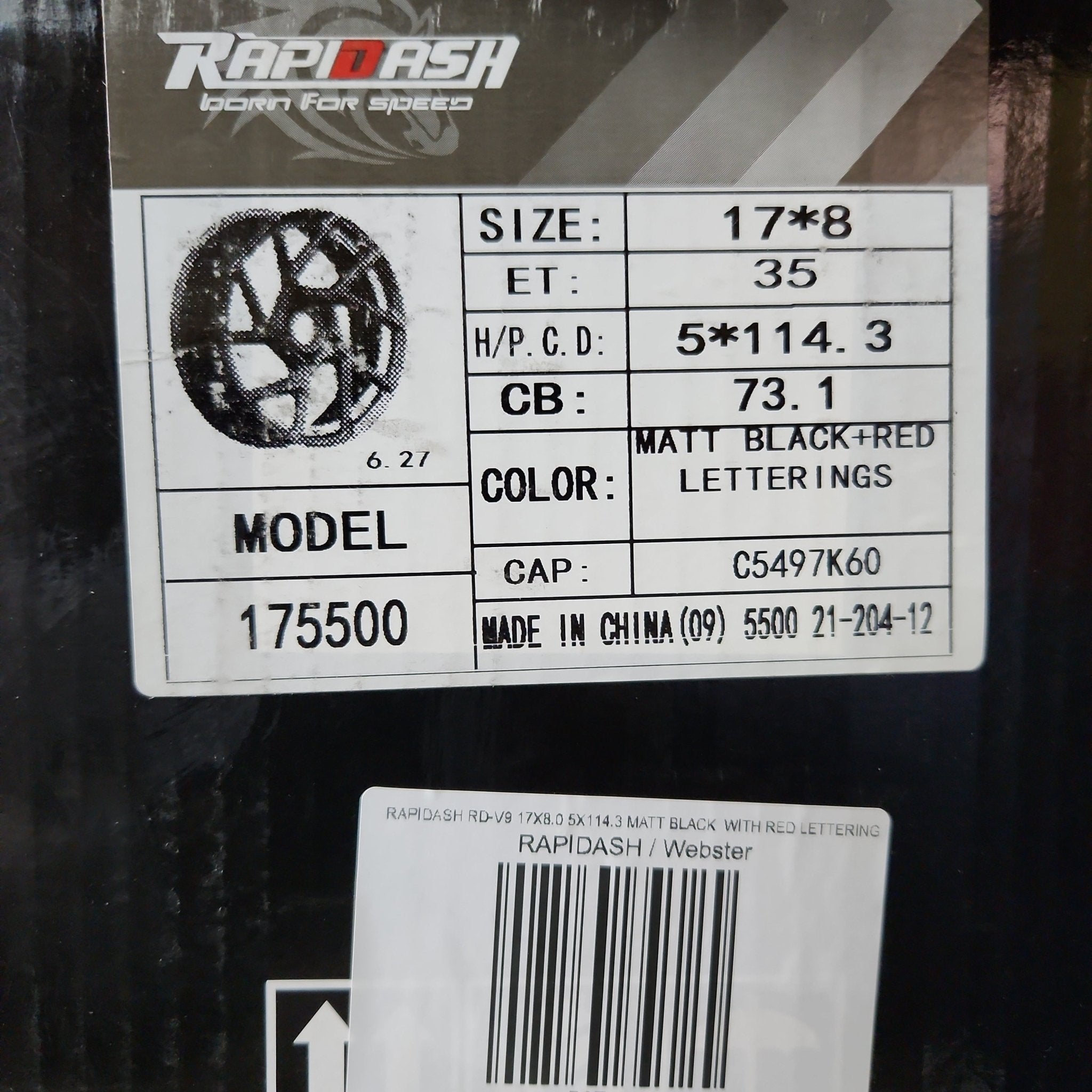 RAPIDASH RD-V9 17X8.0 5X114.3 MATT BLACK WITH RED LETTERING