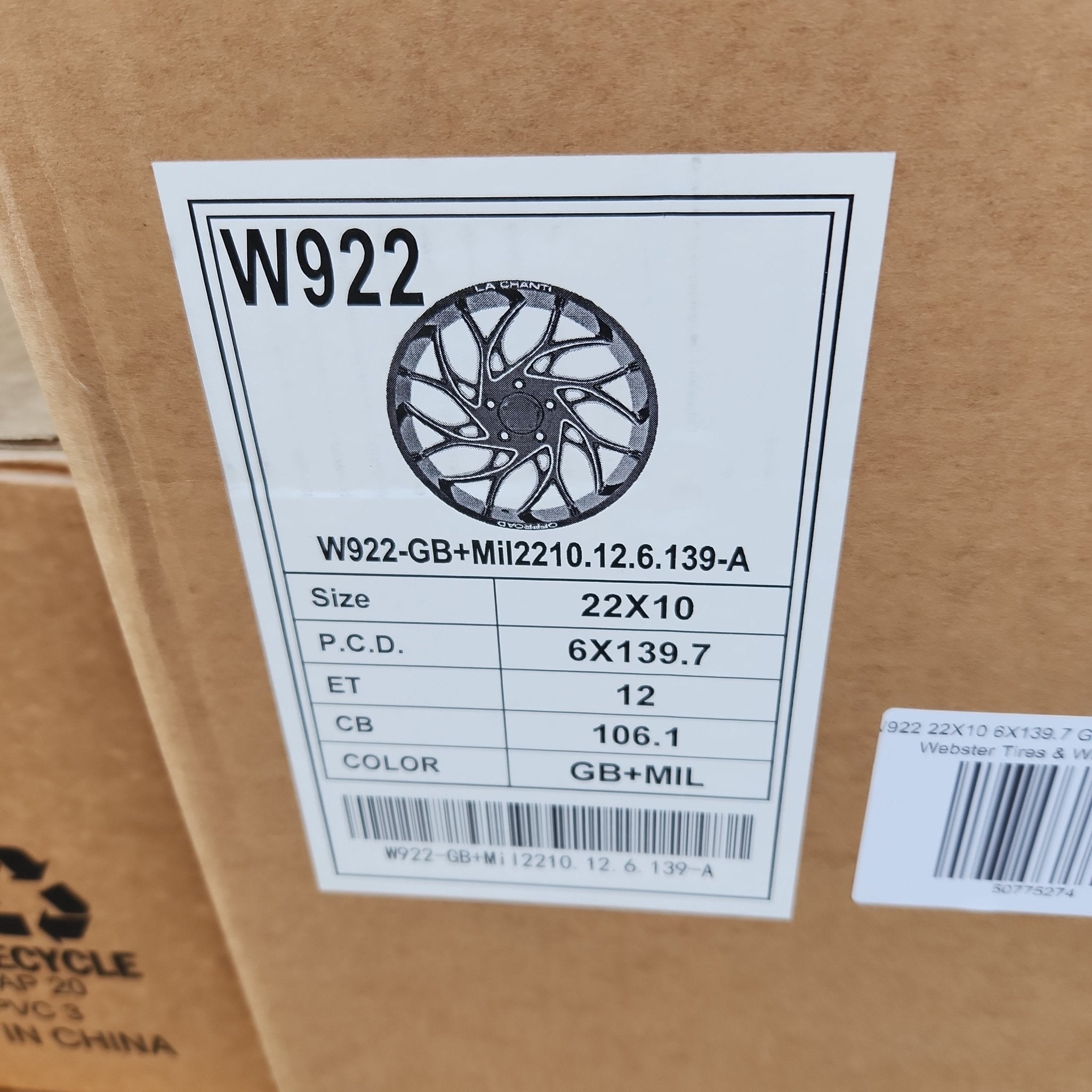 W922 WHEELS 22X10 6X139.7 GLOS BLACK MILLING