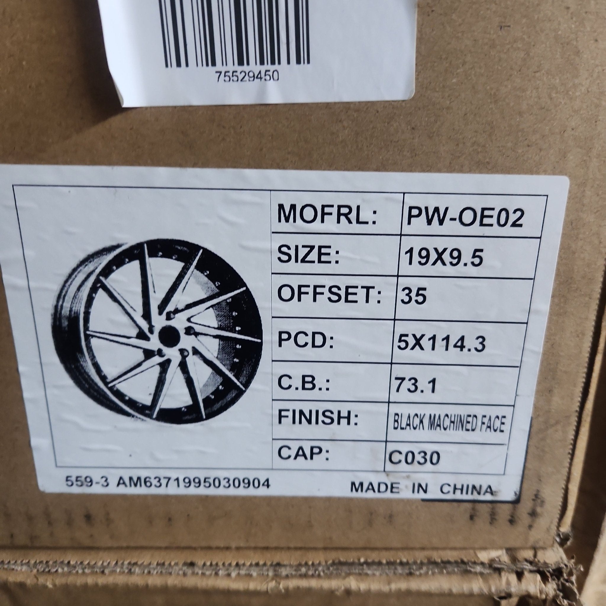 PW-OE02 19X9.5 5X114.3 BLACK MACHINED FACE