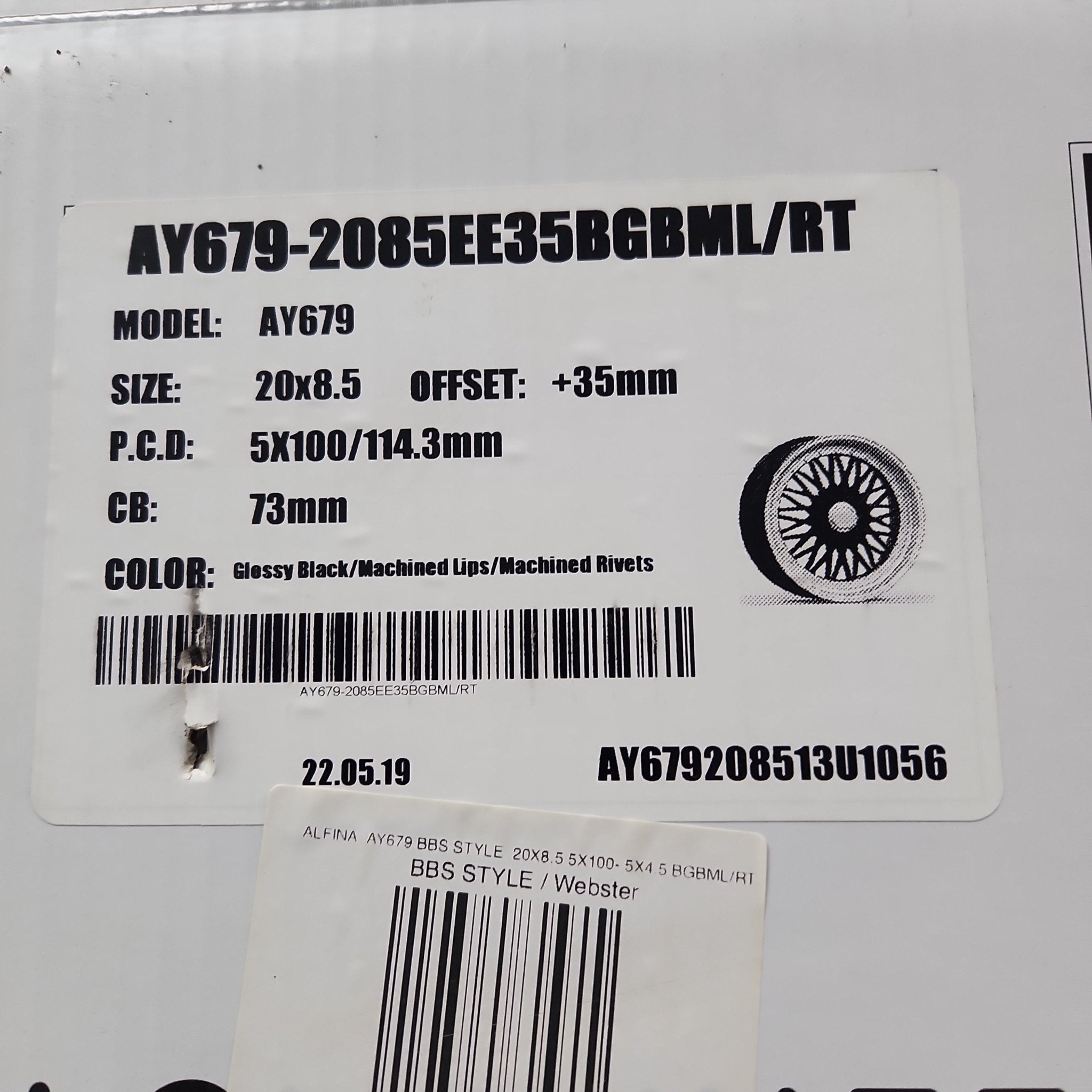 ALFINA AY679 20X8.5 5X100- 5X4.5 GLOSS BLACK MACHINE FACE