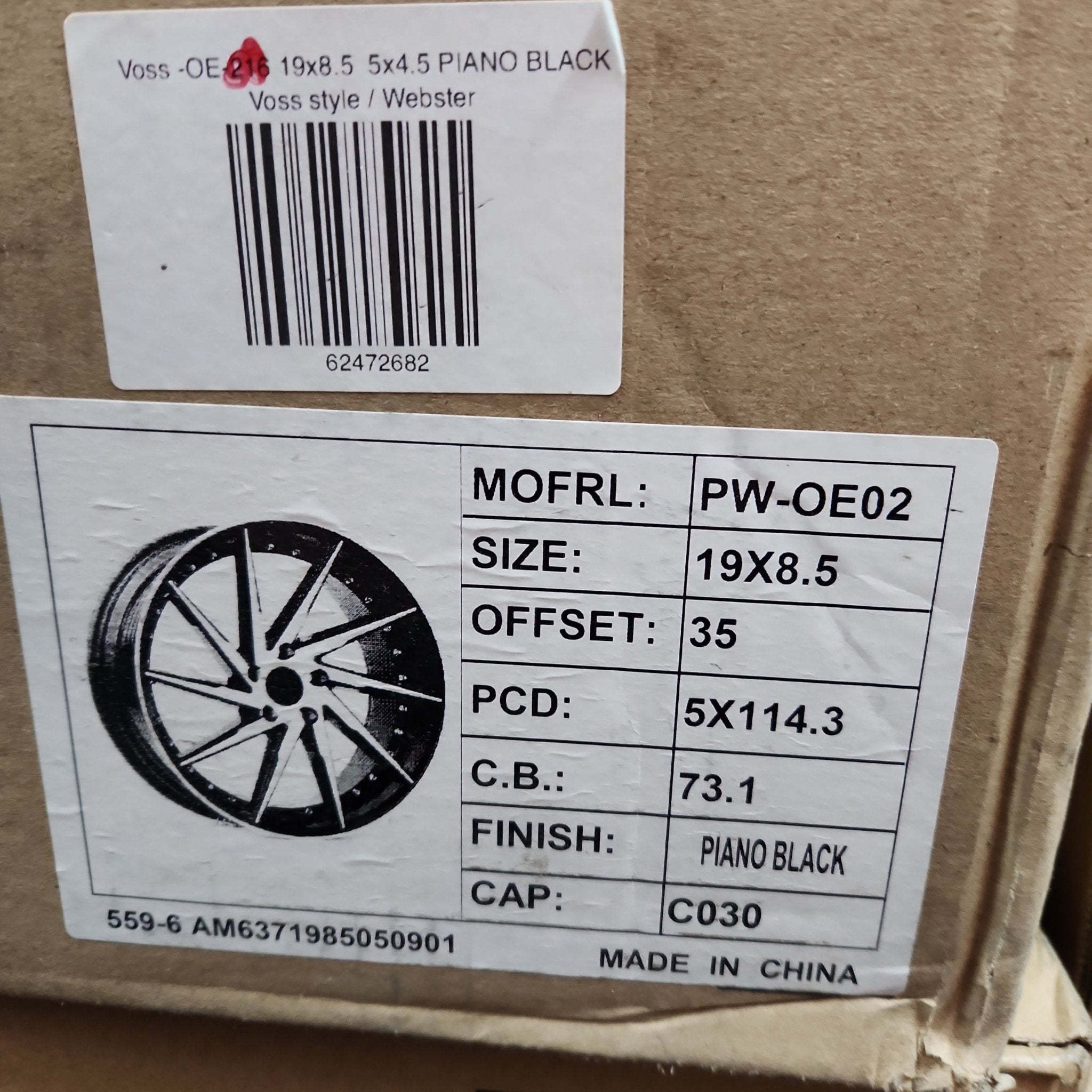 VOSSEN STYLE -PW OE02 CVT 19x8.5 5x4.5 PIANO BLACK