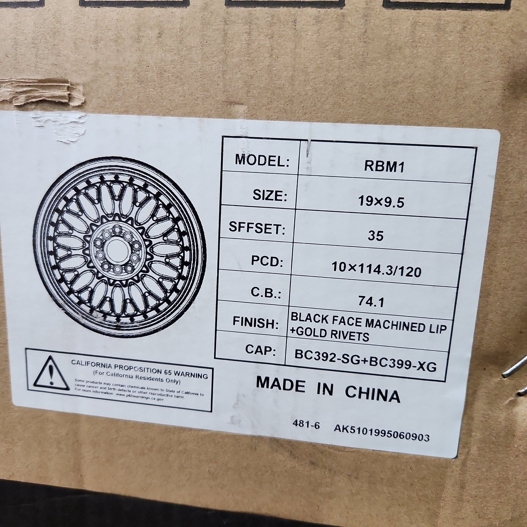UNLEASH- RBM1 19X9.5 5X4.5/ 5X120 BFM LIP+GOLD RIVETS