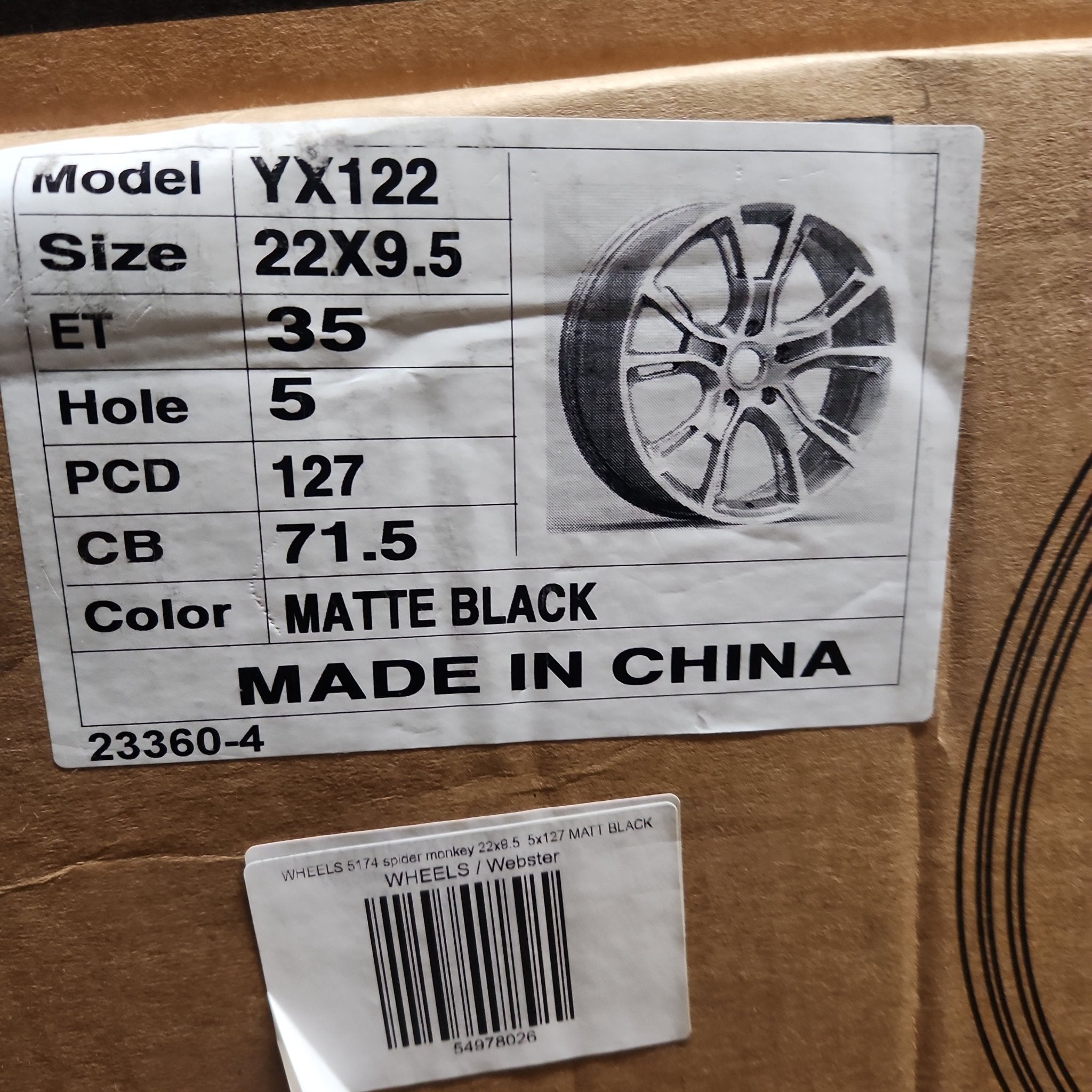 YX122 WHEELS spider monkey 22x9.5 5x127 MATT BLACK