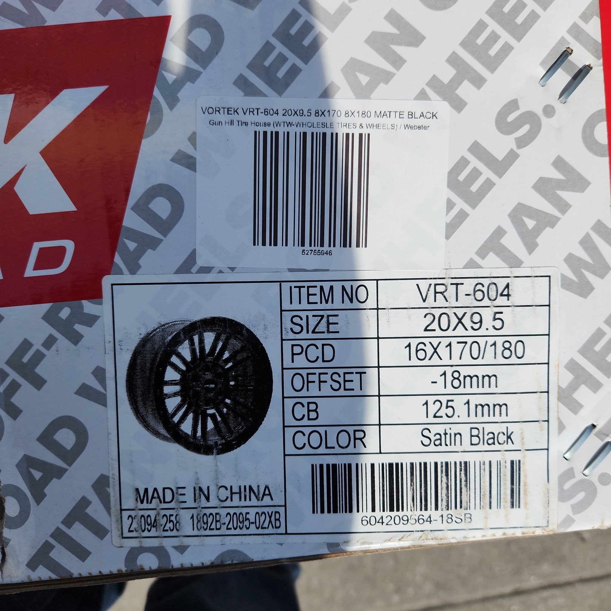 VORTEK VRT-604 20X9.5 8X170 8X180 MATTE BLACK