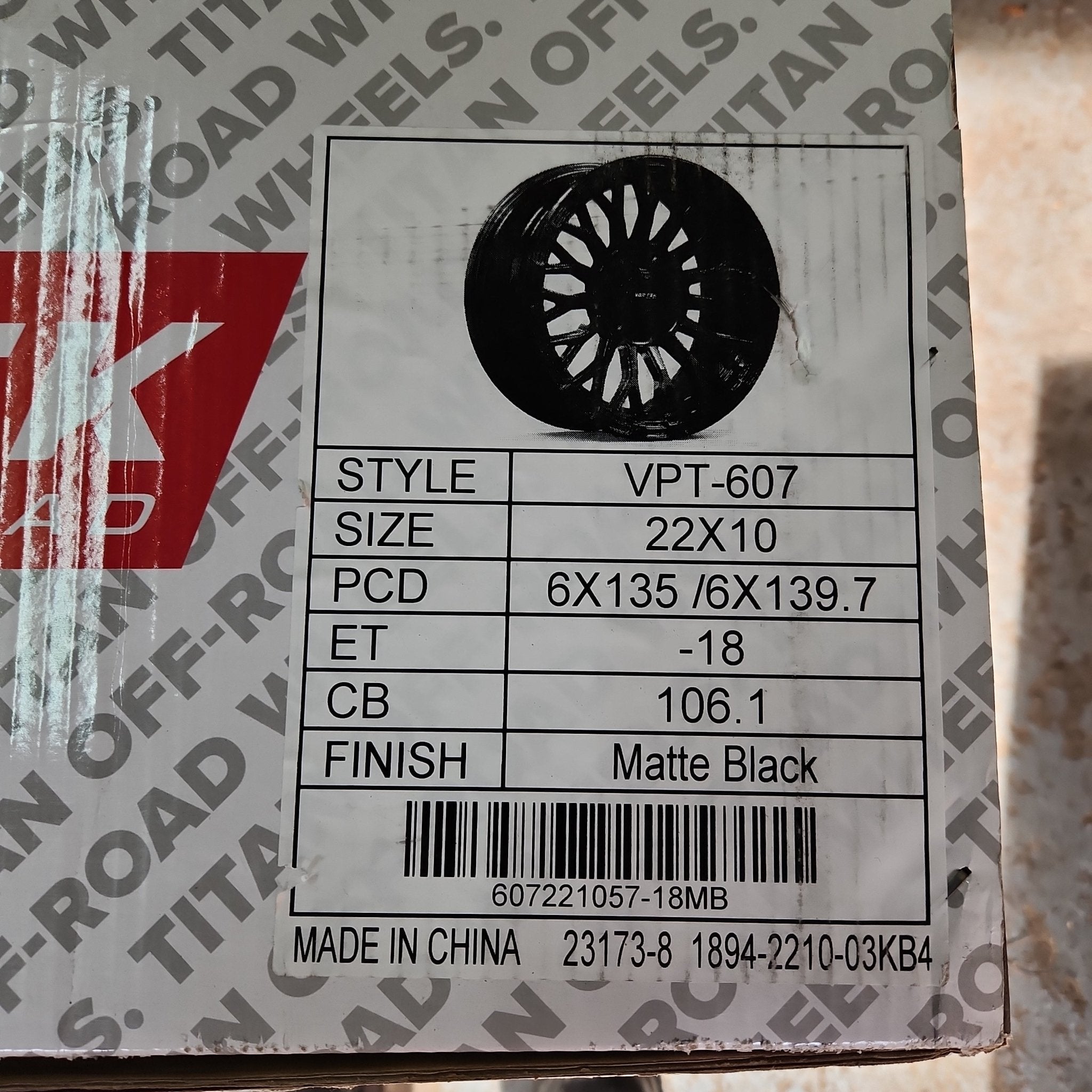 VORTEK VRT-607 22X10 6X139.7 6X135 MATTE BLACK