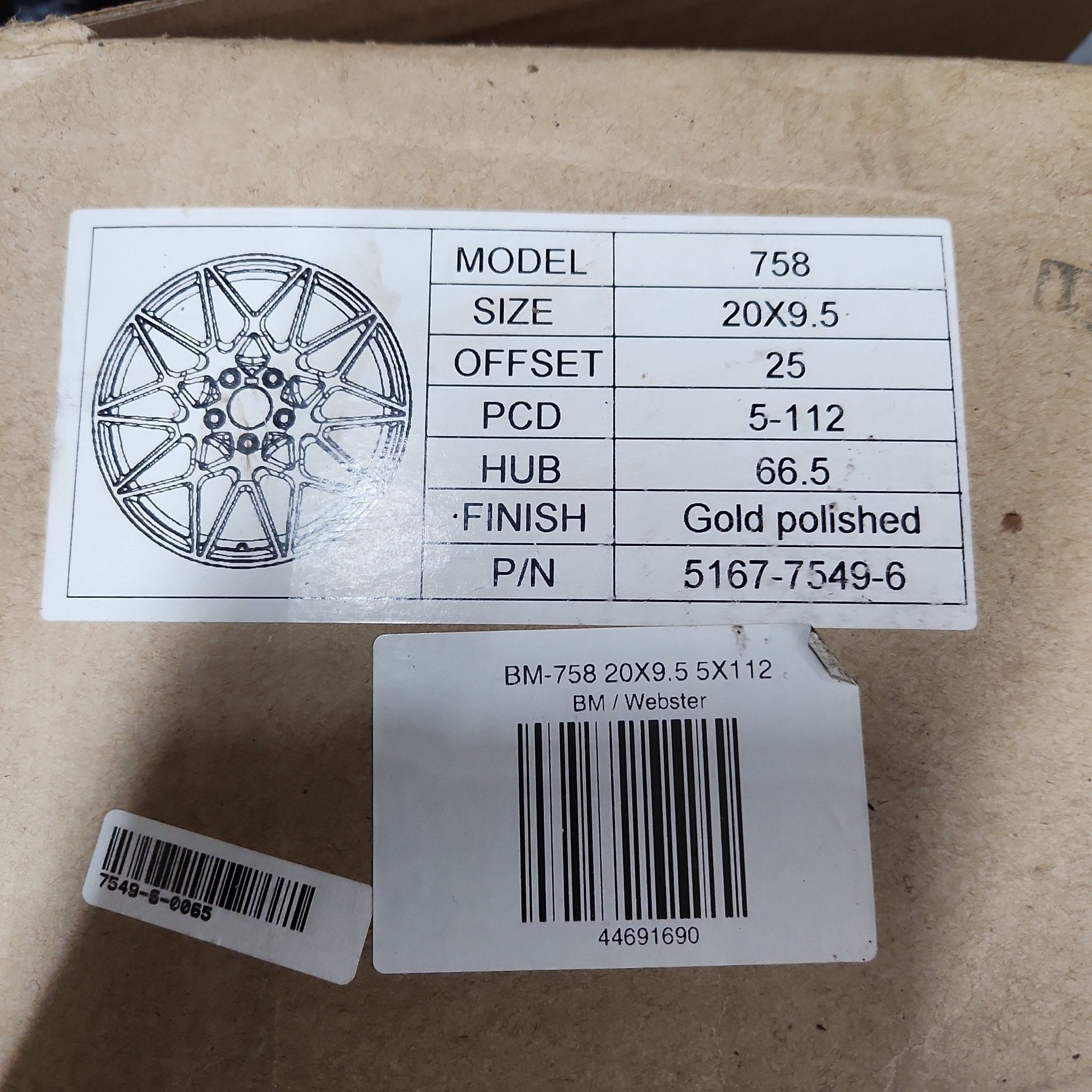 758 WHEELS 20X9.5 5X112 GOLD POLISH
