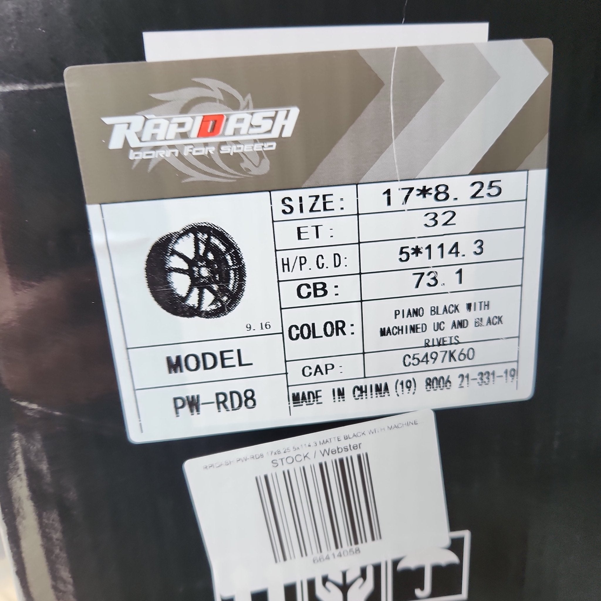 RPIDASH PW-RD8 17x8.25 5x114.3 MATTE BLACK WITH MACHINED UNDER CUT AND BLACK RIVETS