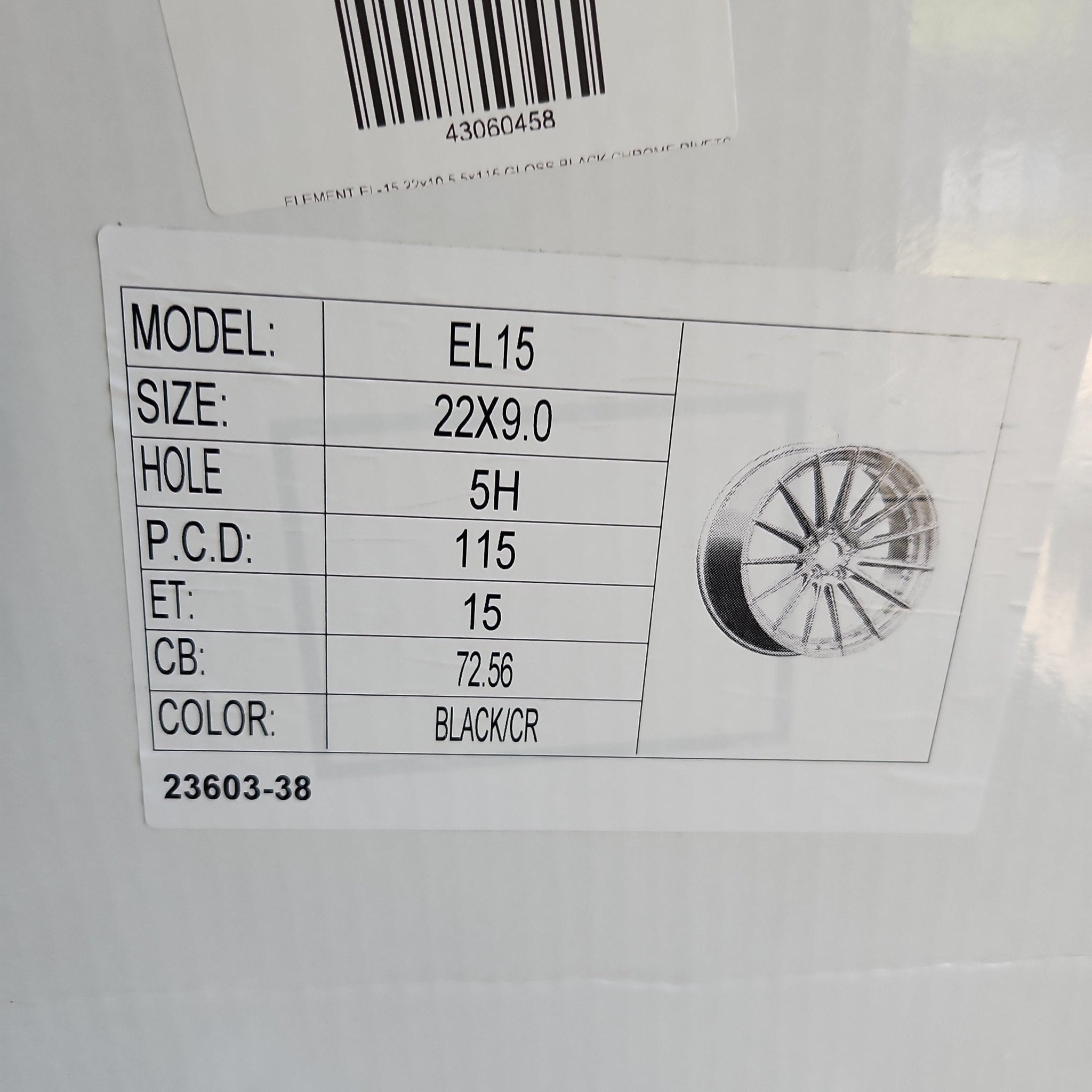 ELEMENT EL-15 22x9.0 5x115 GLOSS BLACK CHROME RIVETS