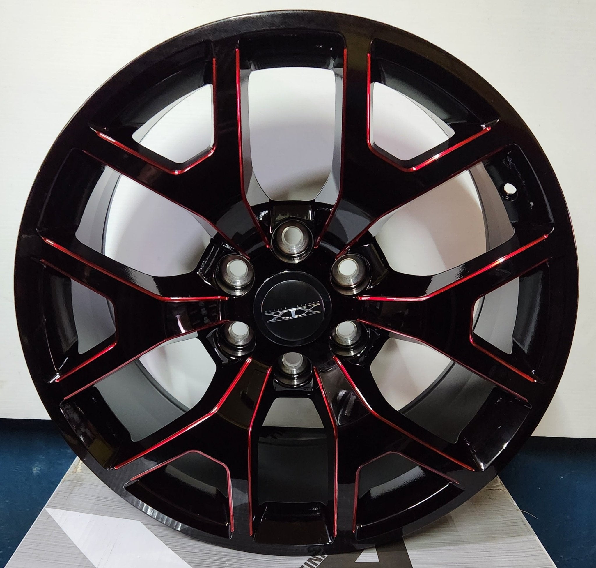 GMC HONEYCOMB F6683 20X9.0 6X139.7 PIANO BLACK RED MILLED SPOKES