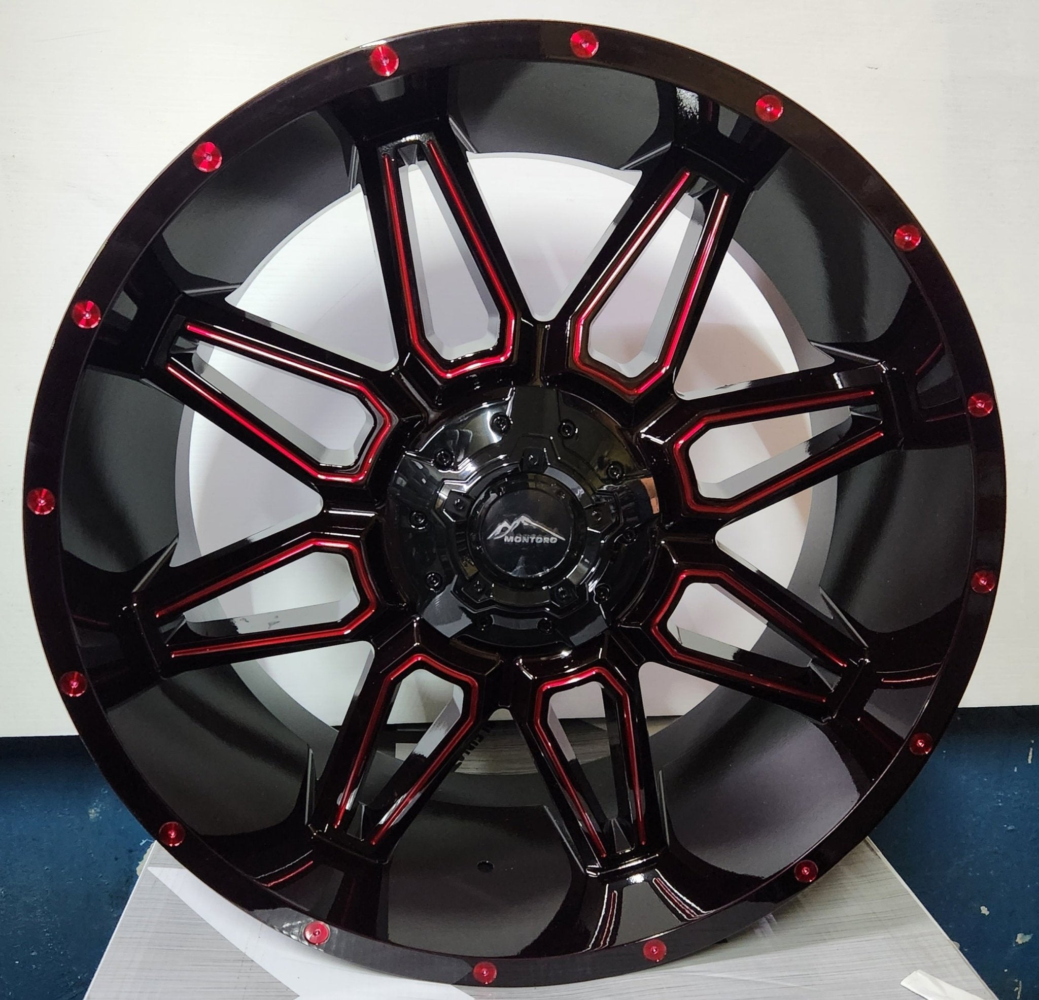 M12 22X10 BLANKMM MIDNIGHT BLACK MG RED TINT RED RIVETS