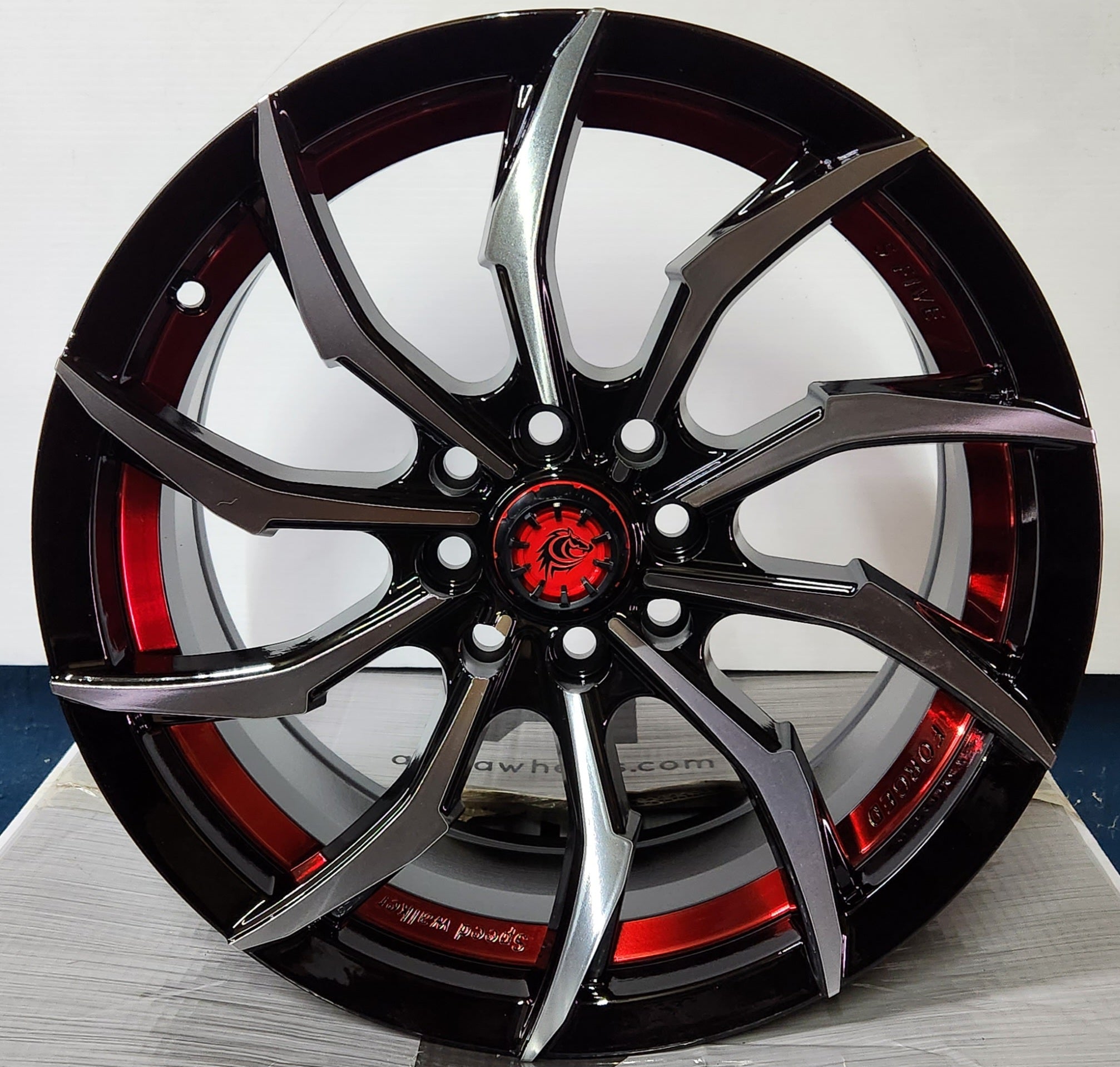 NISOSHI NS28 16X7.0 4X100 4X114.3 PIANO BLACK MACHINED FACE WITH MACHINED RED CUT
