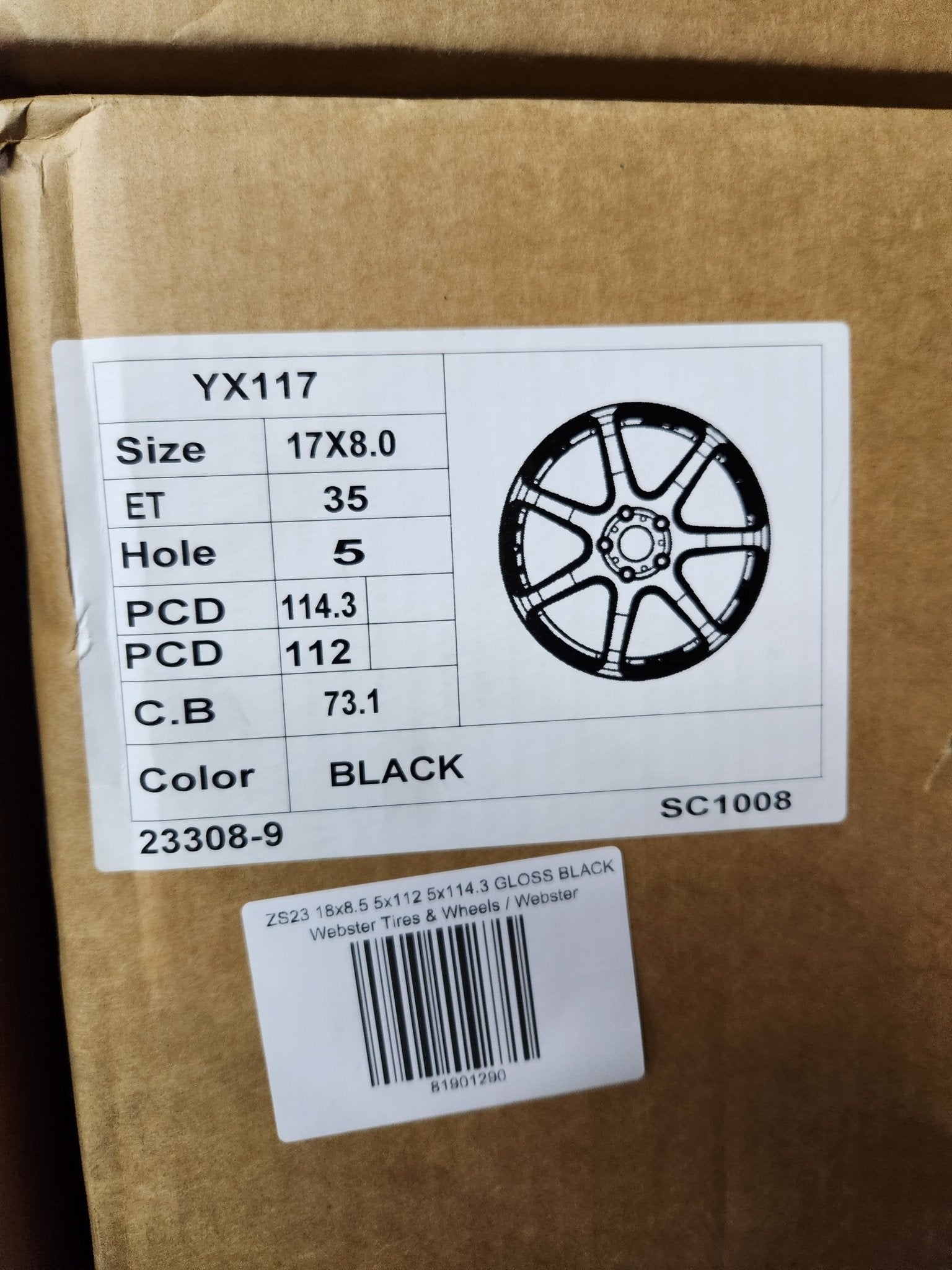 OE-YX117 1008 T7R 17x8.0 5X112 5X114.3 GLOSS BLACK