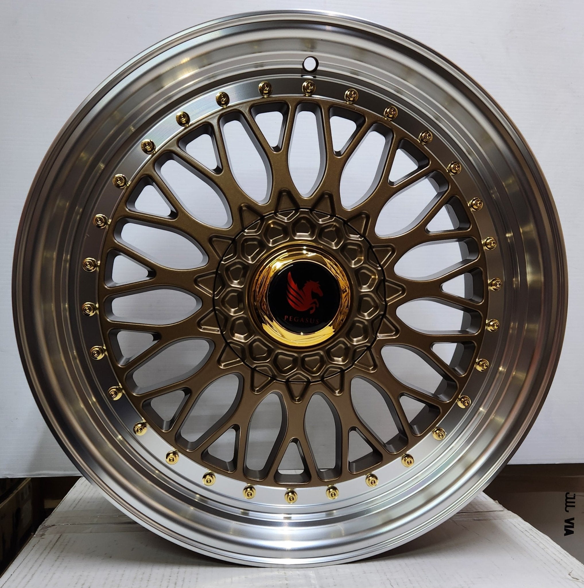 UNLEASH- RBM1 19X9.5 5X4.5/ 5X120 MATT BRONZE MACHINE LIP GOLD RIVETS