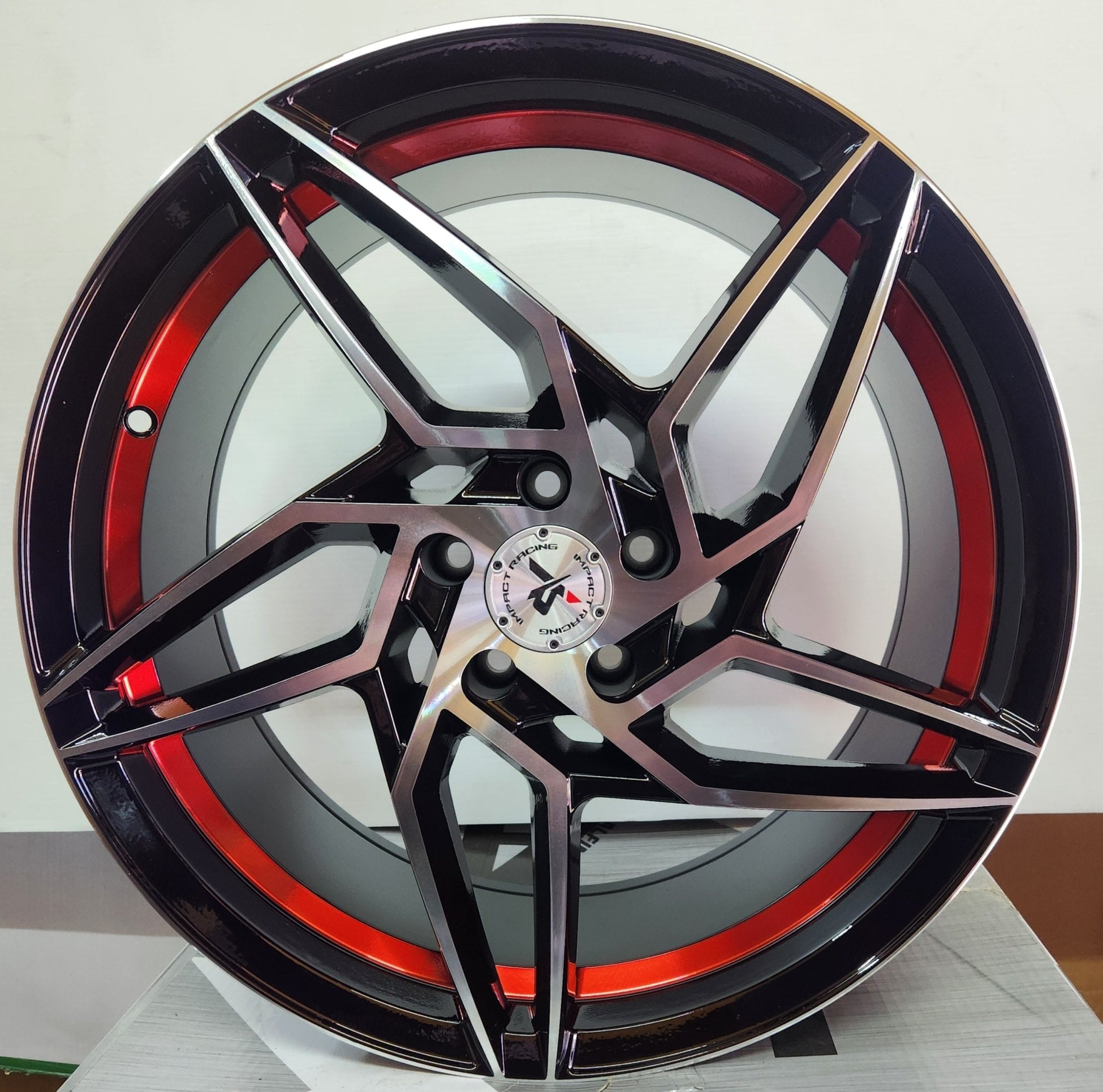 IMPACT RACING 605 20x8.5 5x114.3 GLOSS BLACK MACHIED FACE RED UNDER CUT