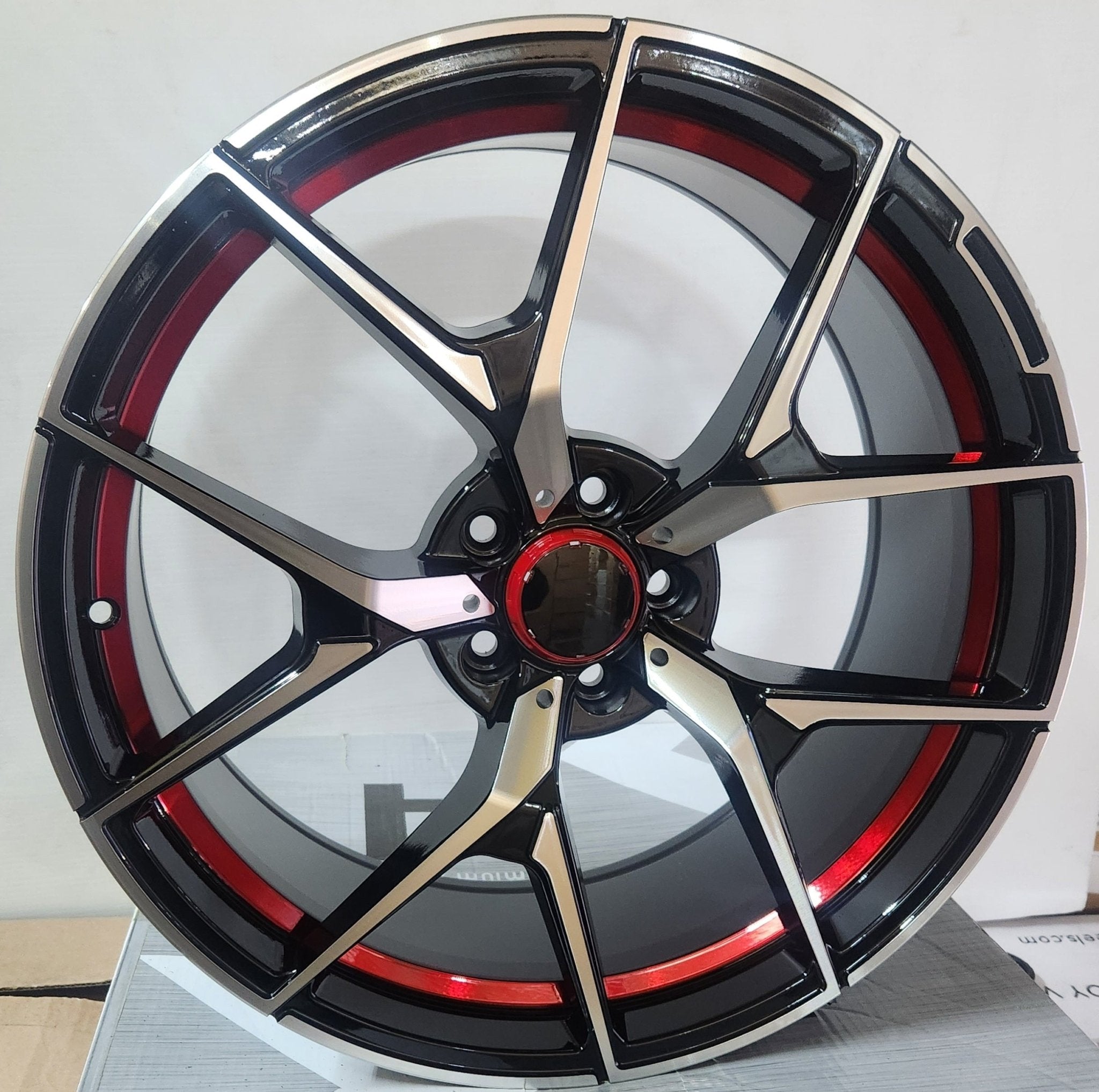 OE RD32 20x8.5 5x112 PIANO BLACK MACHINE FACE RED UNDERCUT