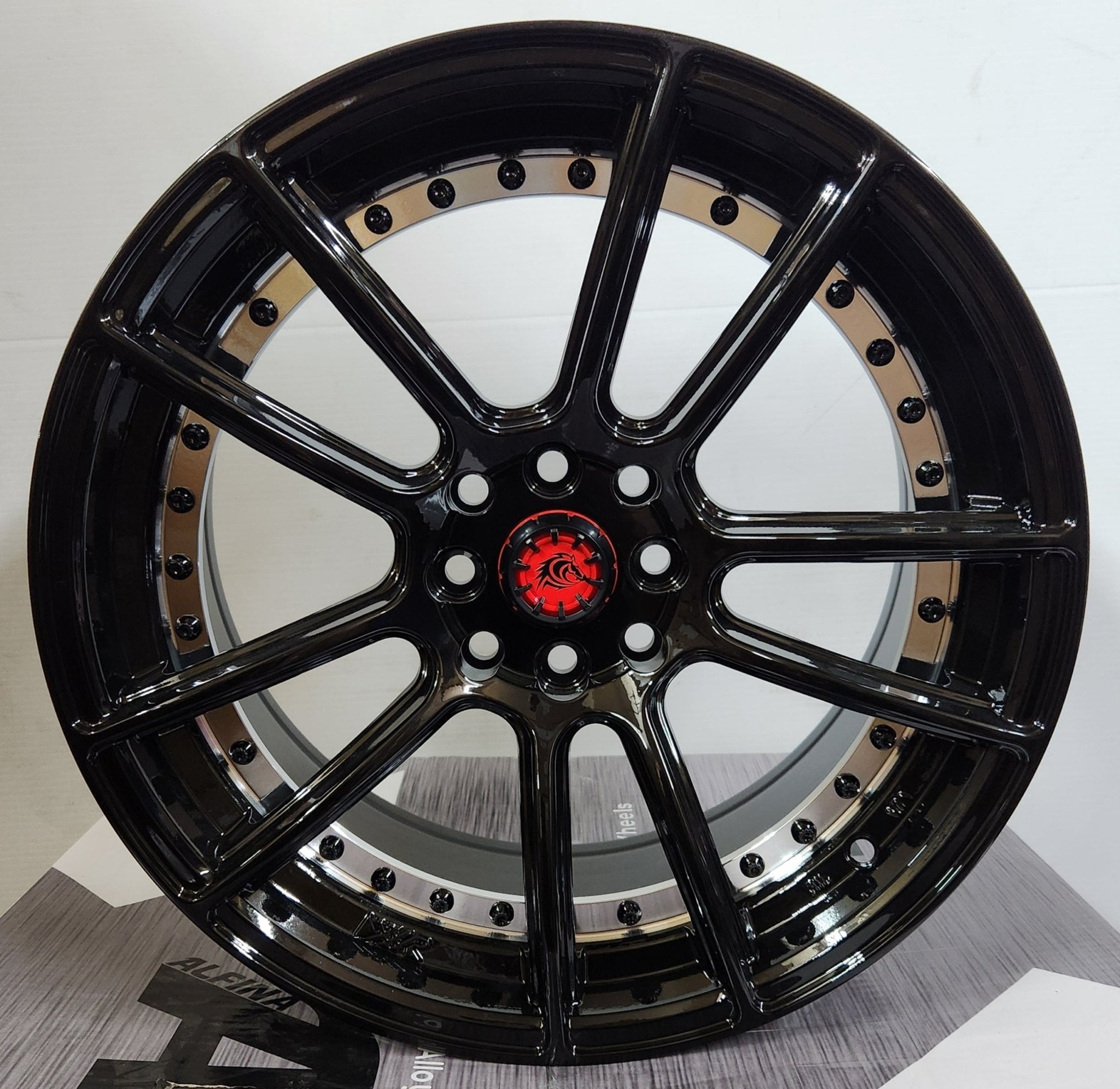 RAPIDASH PW-RD8 17x8.25 4x100 / 4x114.3 GLOSS BLACK WITH MACHINE UNDER CUT AND RIVET