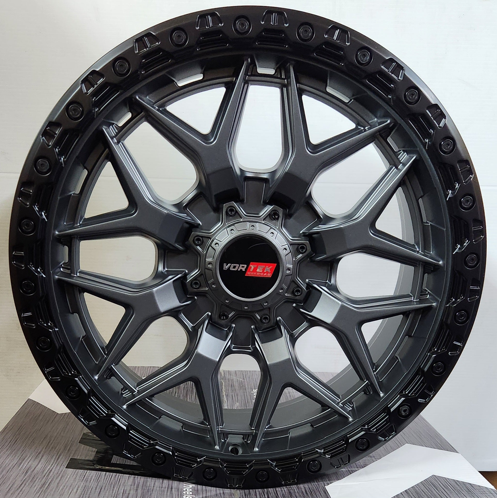 VORTEK VRT-603 20x9.5 8X165- 8X180 BLANK MATTE TITANIUM BLACK BEAD RING