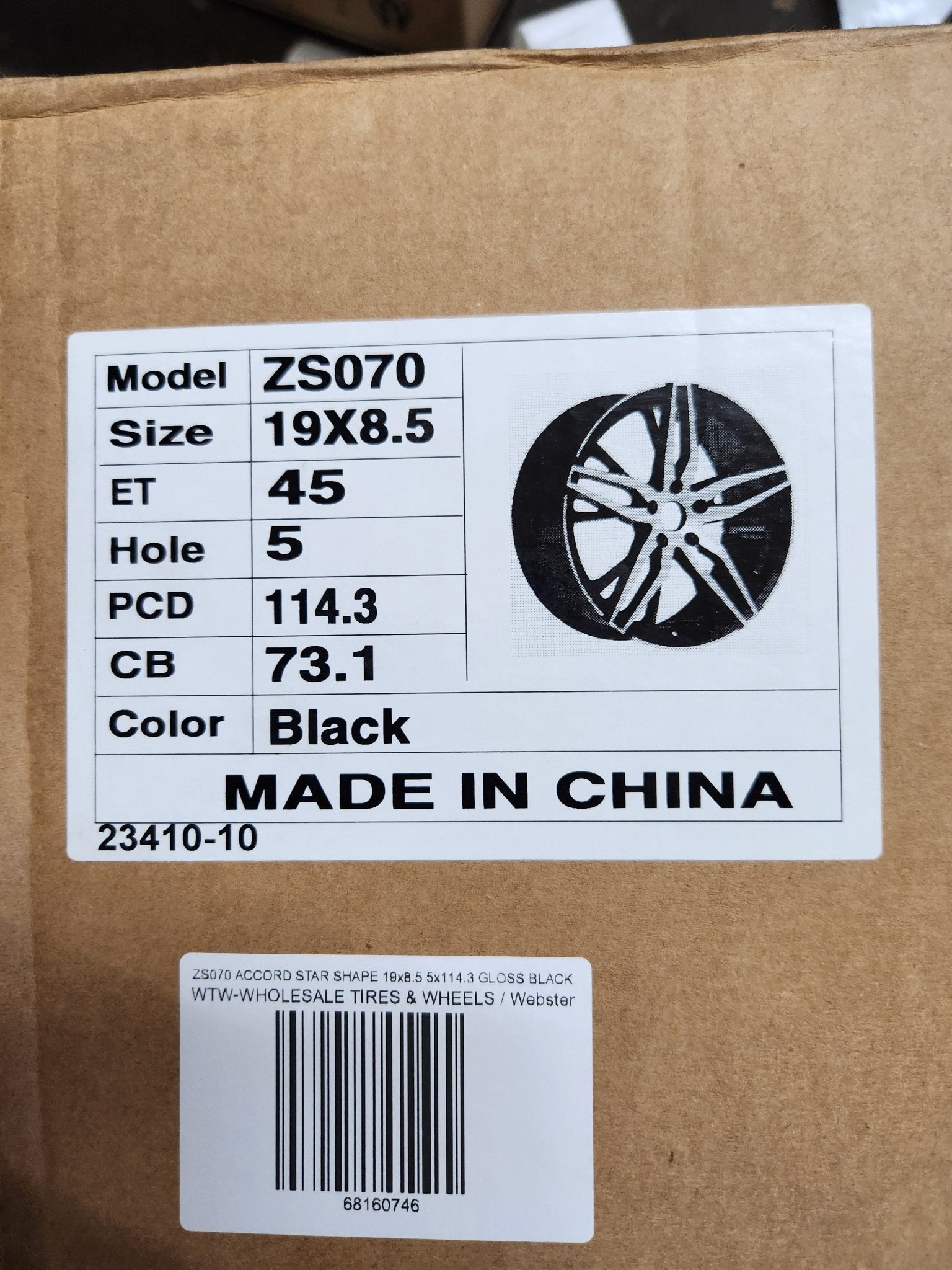 ZS070 ACCORD STAR SHAPE 19x8.5 5x114.3 GLOSS BLACK