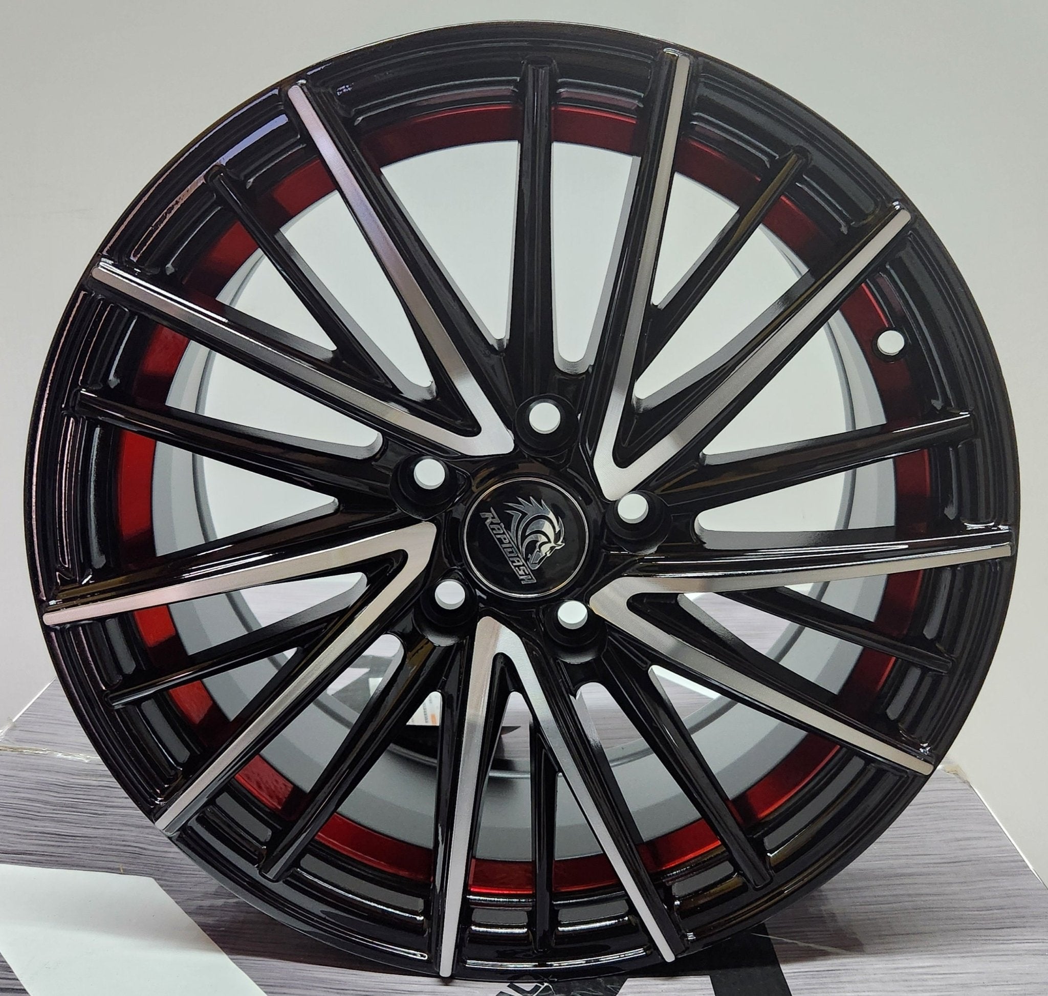 RAPIDASH RD-S9 16x7.0 5x108 GLOSS BLACK MACHINE FACE WITH RED UNDER CUT