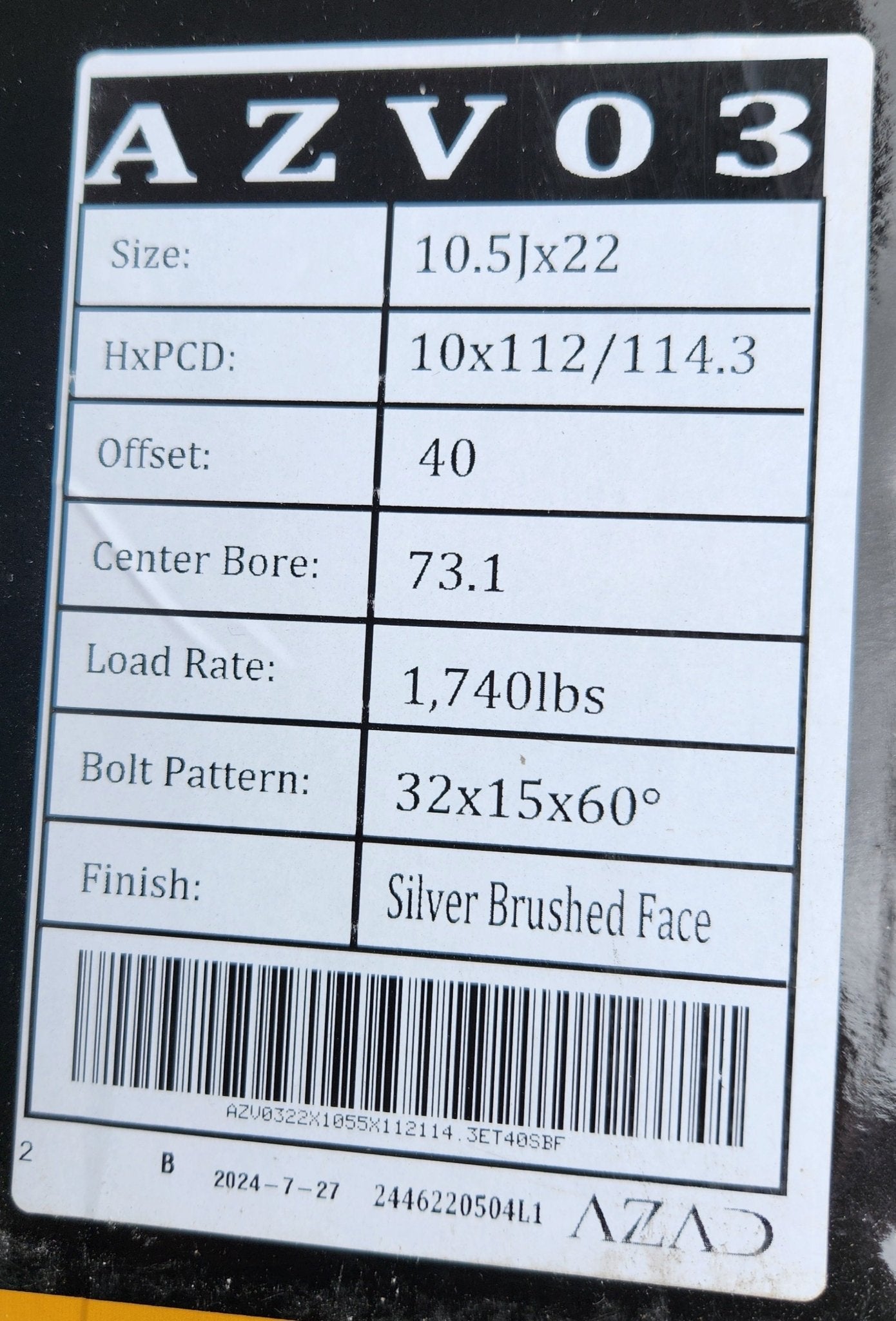 AZAD AZV03 22X10.5 5X112 5X114.3 BRUSHED SILVEL
