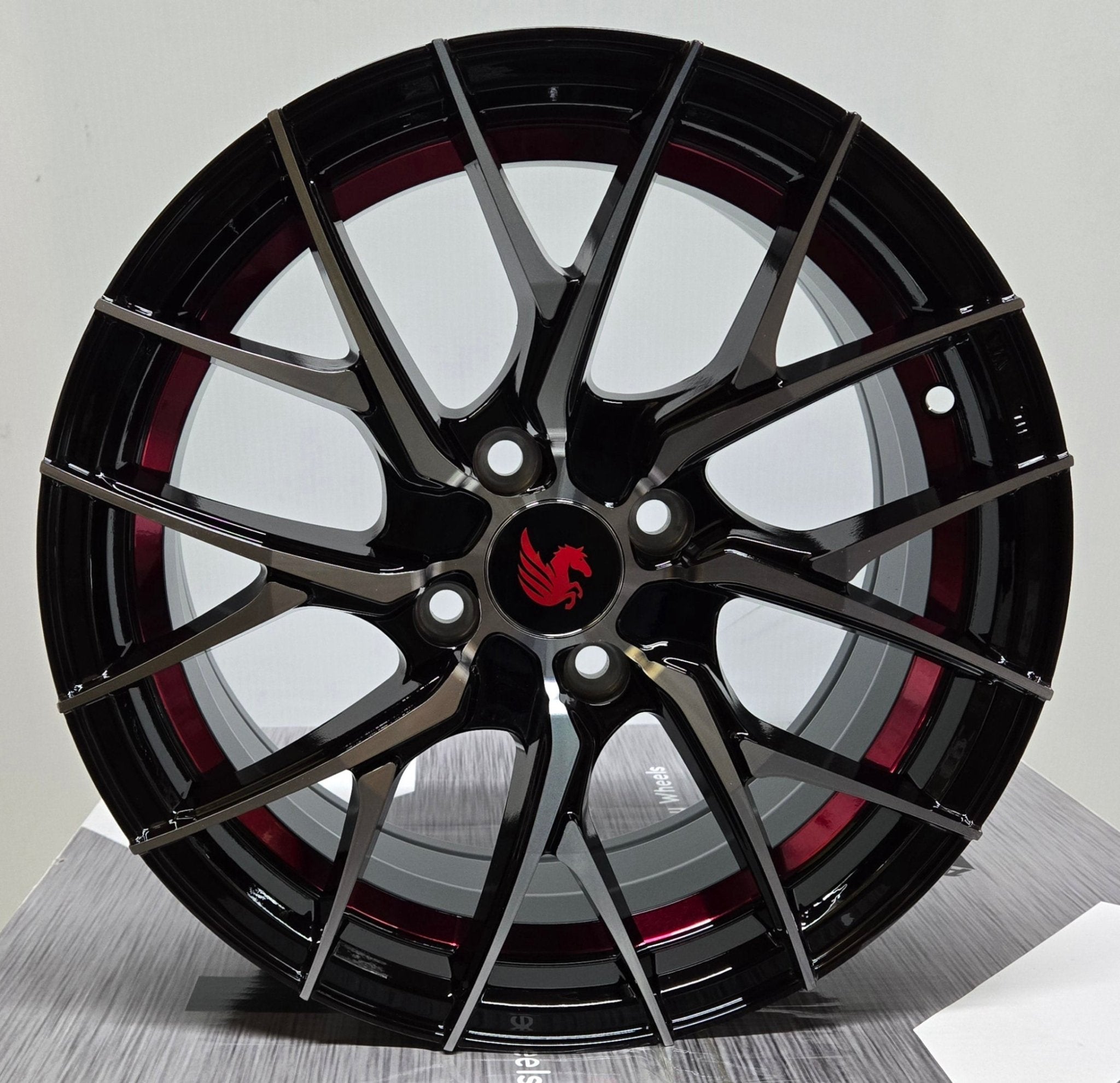 PEGASUS SW222 15x7.0 4x100 GLOSS BLACK MACHINE FACE RED UNDER CUT