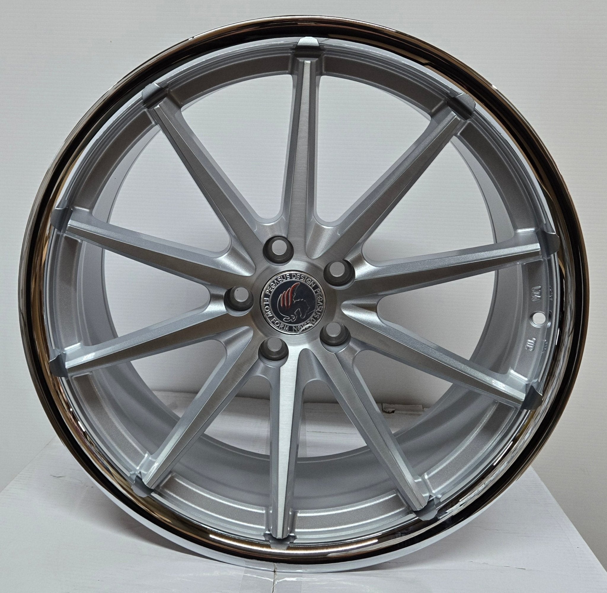 PEGASUS FF53 20x9.0 5x112 / 5x114.3 BRUSHED SILVER FACE STAINLES STEEL LIP