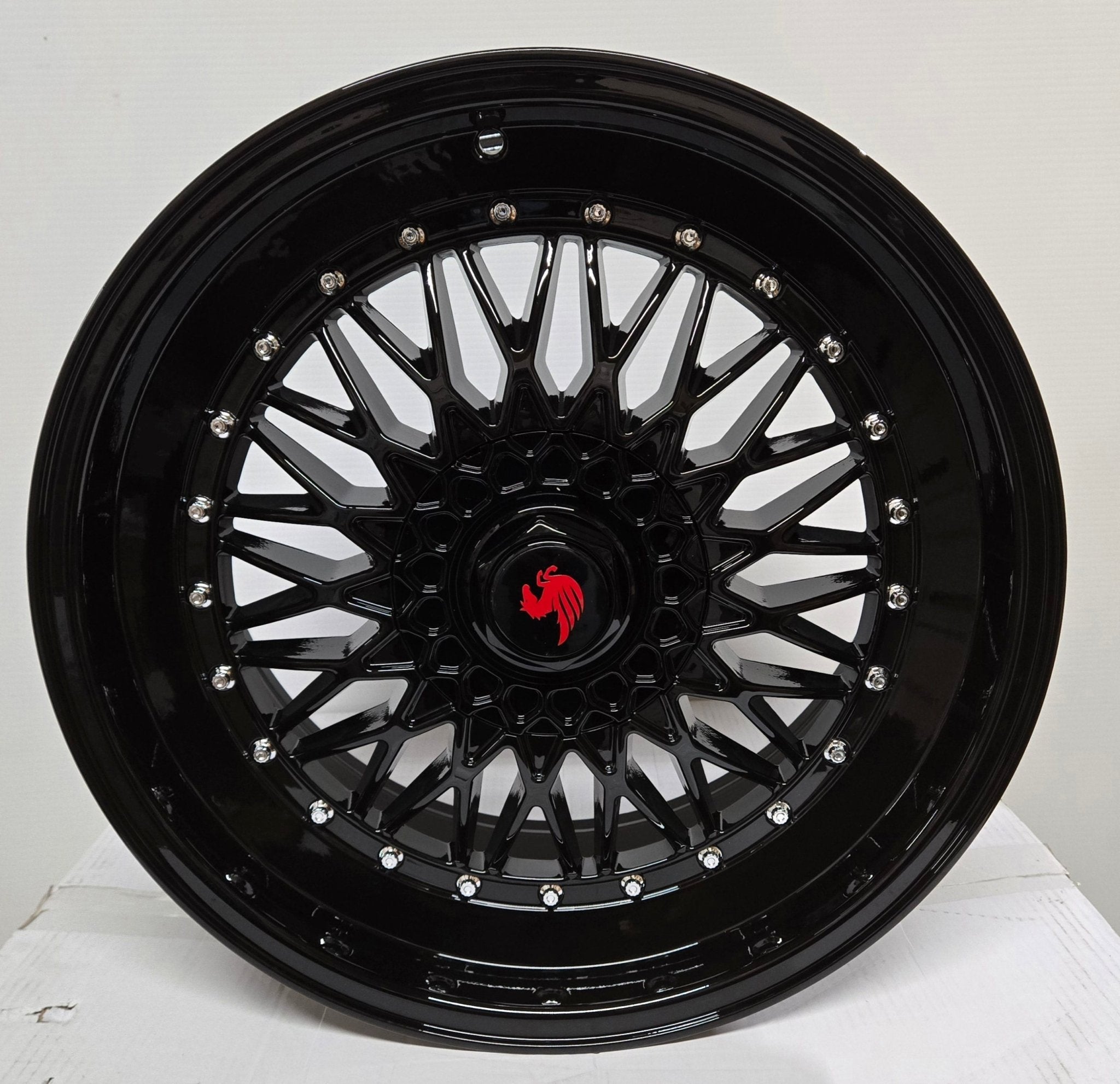 1101 SUPER TRIPLE LIP STYLE 18x8.5 5x112 / 5x114.3 / 5x120 FULL GLOSS BLACK CHROME RIVETS