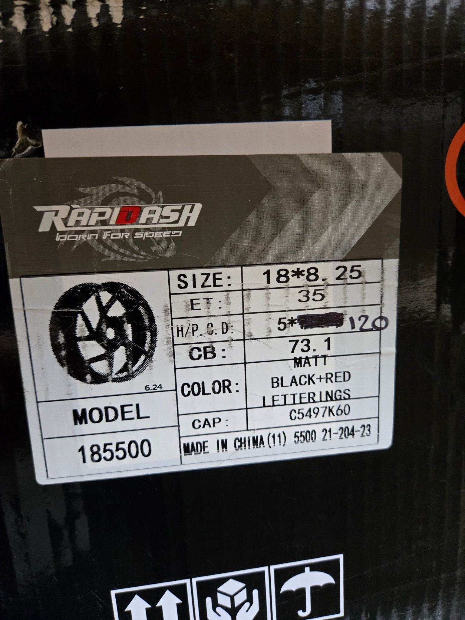 RAPIDASH 185500 18X8.25 5X120 MATT BLACK RED LETTERINGS