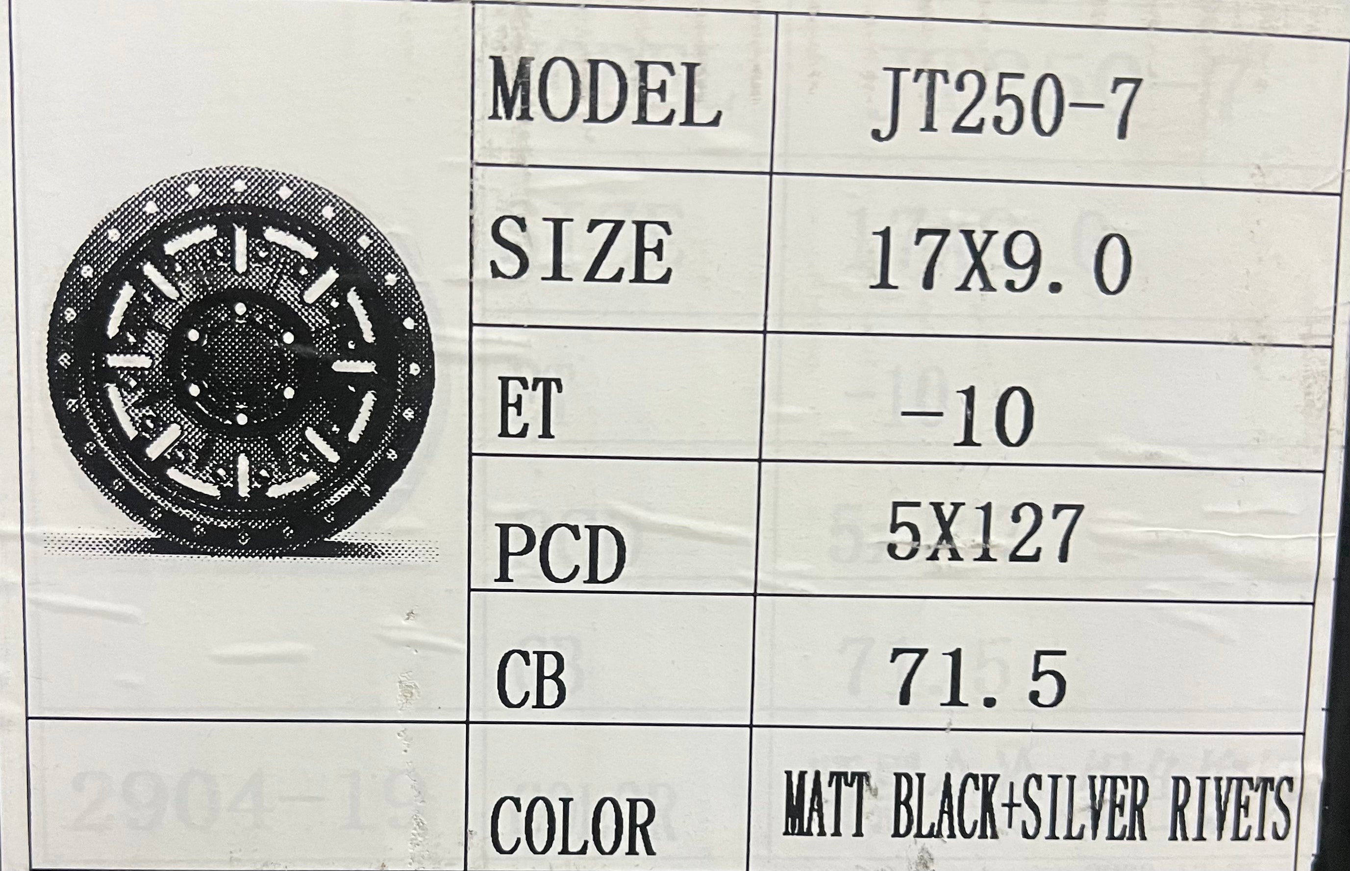 SHOGUN JT250 17X9.0 5X127 MATT BLACK CHROME RIVETS