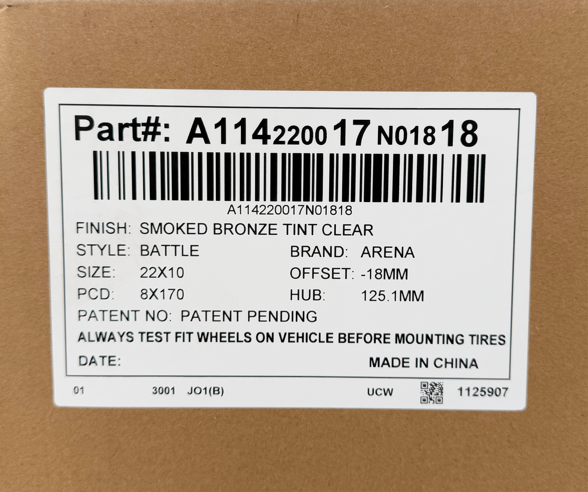 A114 ARENA BATTLE 22x10 8x170 SMOKED BRONZE TINT CLEAR