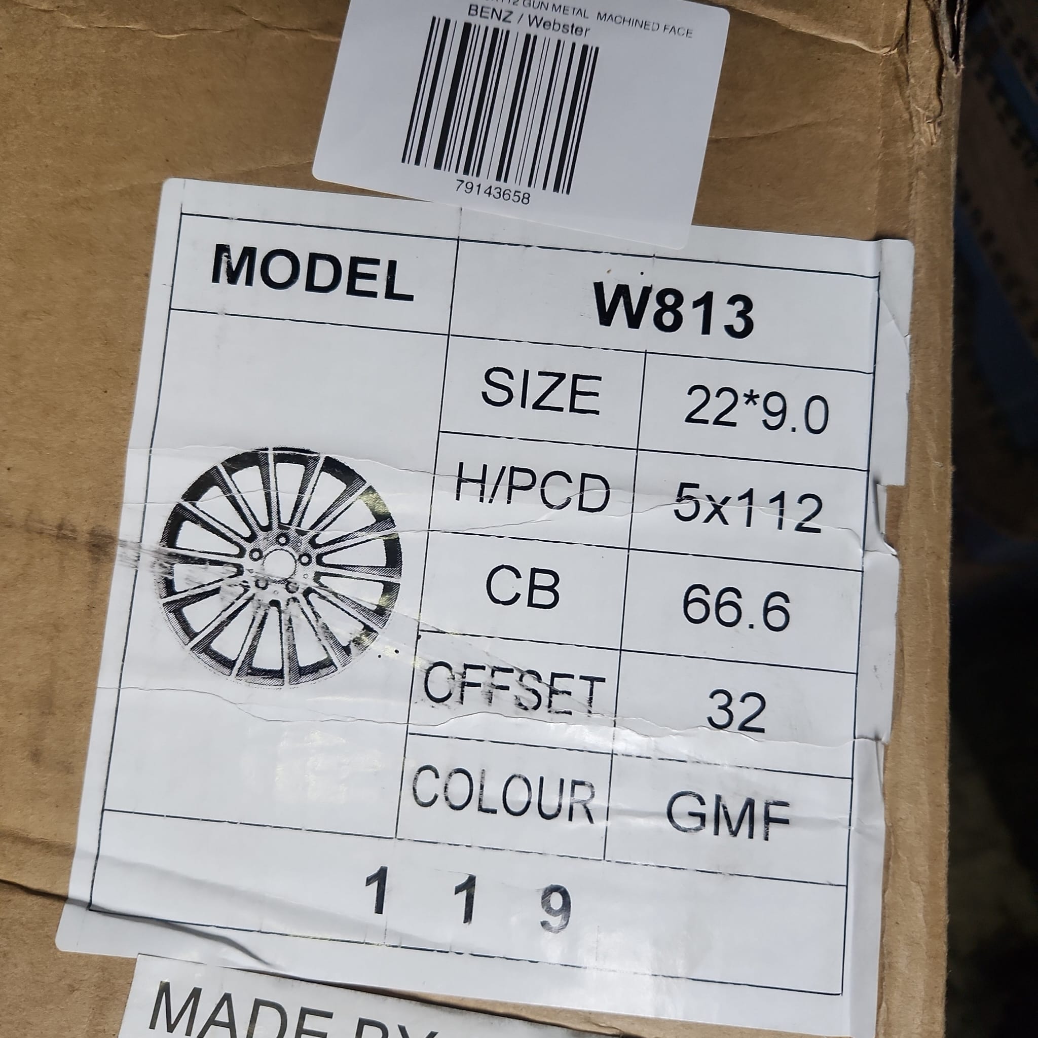 W813 WHEELS 22X9.0 5X112 GUN METAL MACHINED FACE