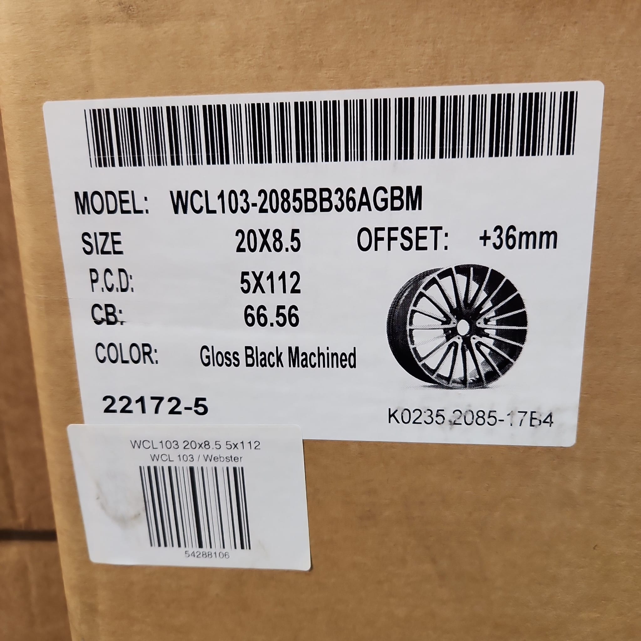 WCL103 WHEELS 20x8.5 5x112 GLOSS BLACK MACHINE