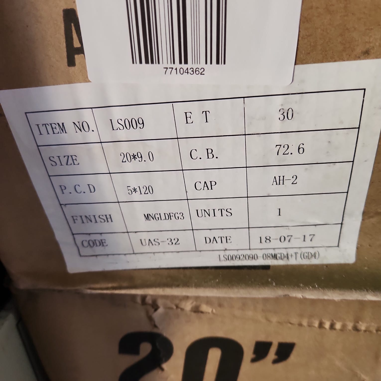 AODHAN-LS009 20X9.0 5X114.3 GOLD