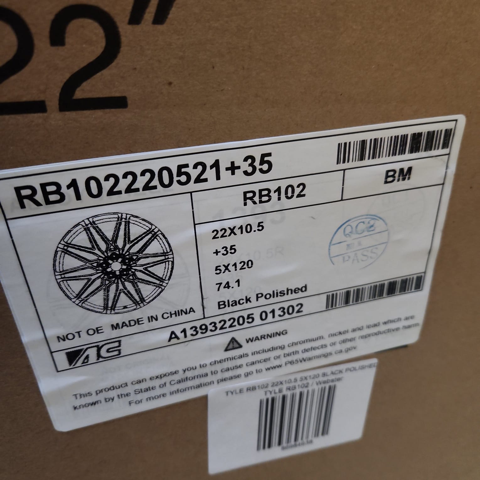 STYLE RB102 22X10.5 5X120 BLACK POLISHED