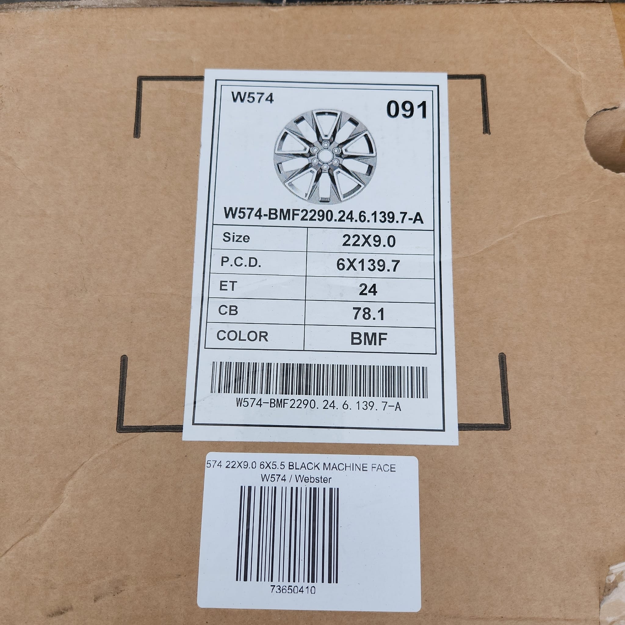 W574 22X9.0 6X139.7 BLACK MACHINE FACE