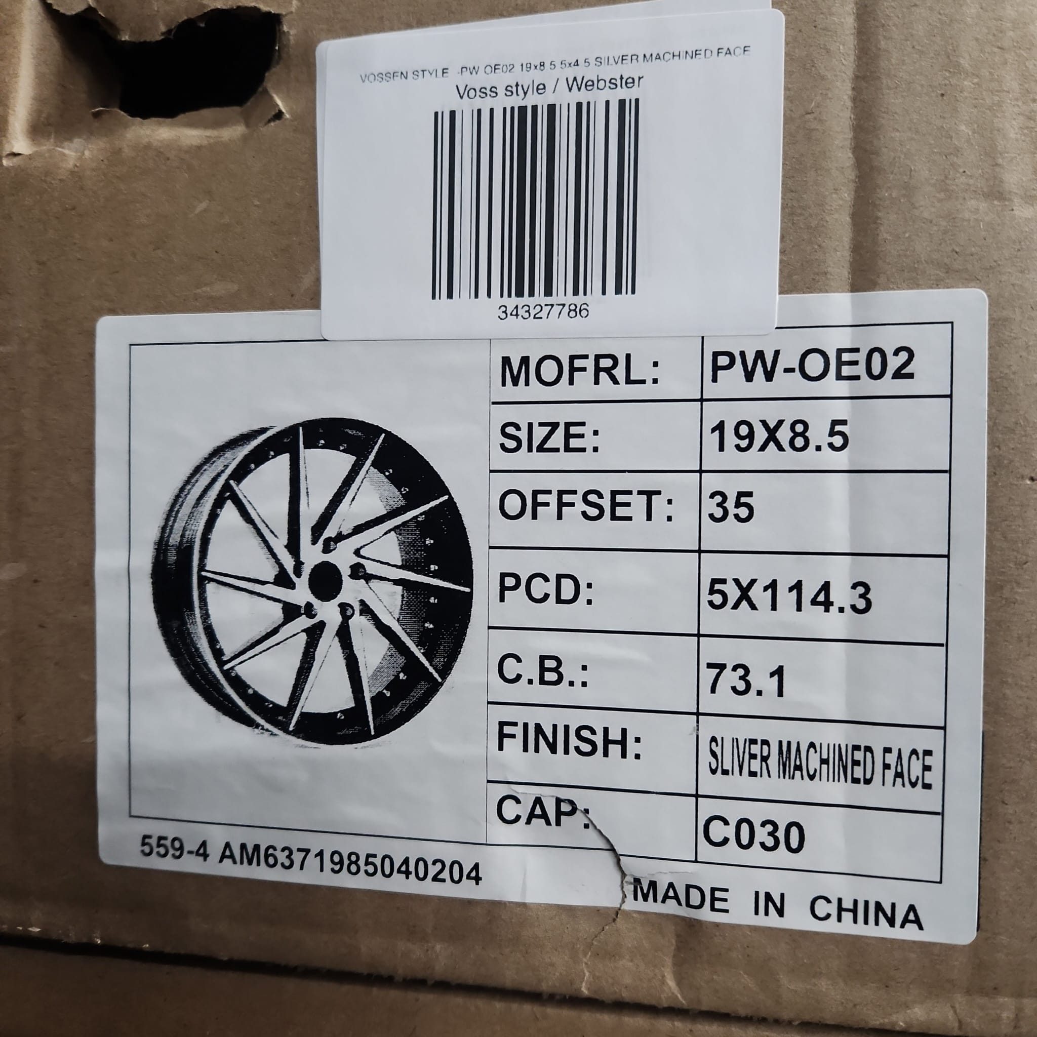 VOSSEN STYLE -PW OE02 19x8.5 5x4.5 SILVER MACHINED FACE