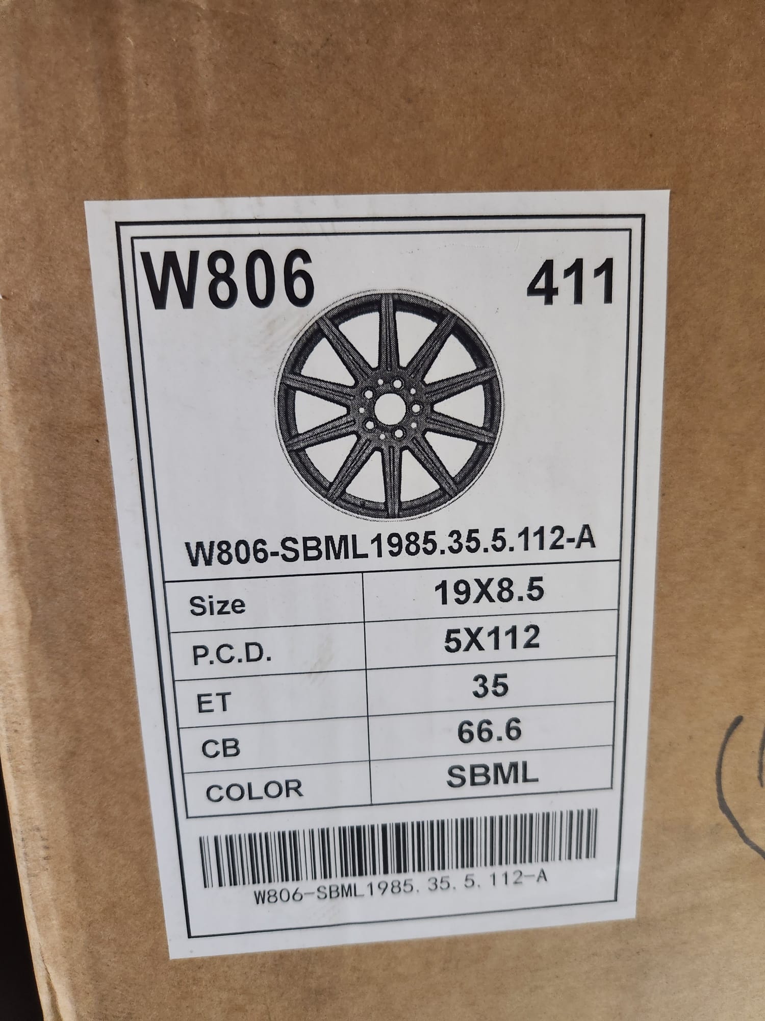 W806 19x8.5 5x112 SATIN BLACK MACHINED LIP