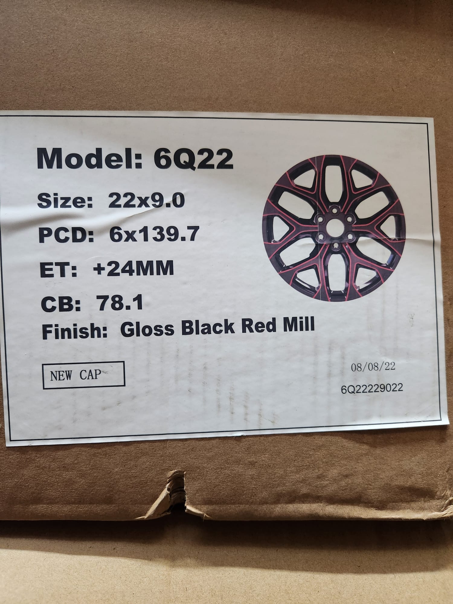 6Q22 22X9.0 6X135 GLOSS BLACK RED MILL