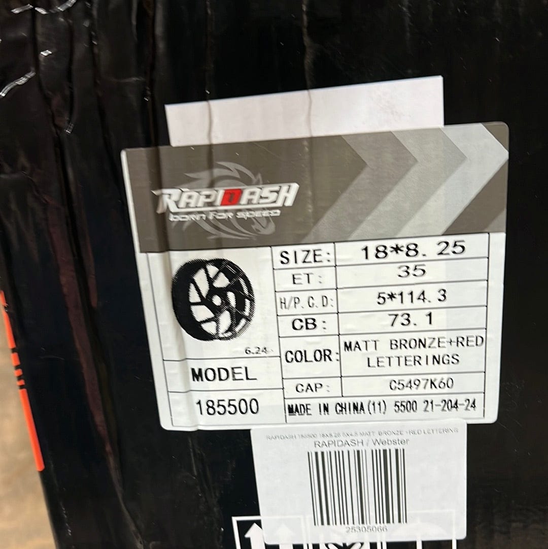 RAPIDASH 185500 18X8.25 5X4.5 MATT BRONZE +RED LETTERING