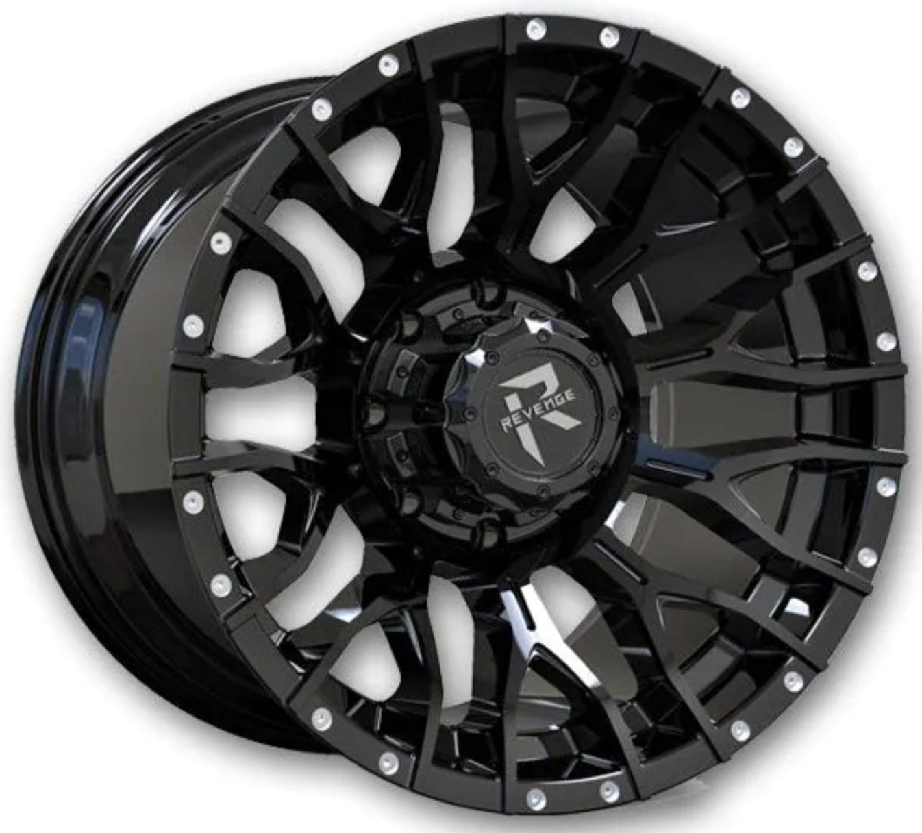 REVENGE RV-201 20X10 5X127 5X139.7 SATIN BLACK WITH DOTS