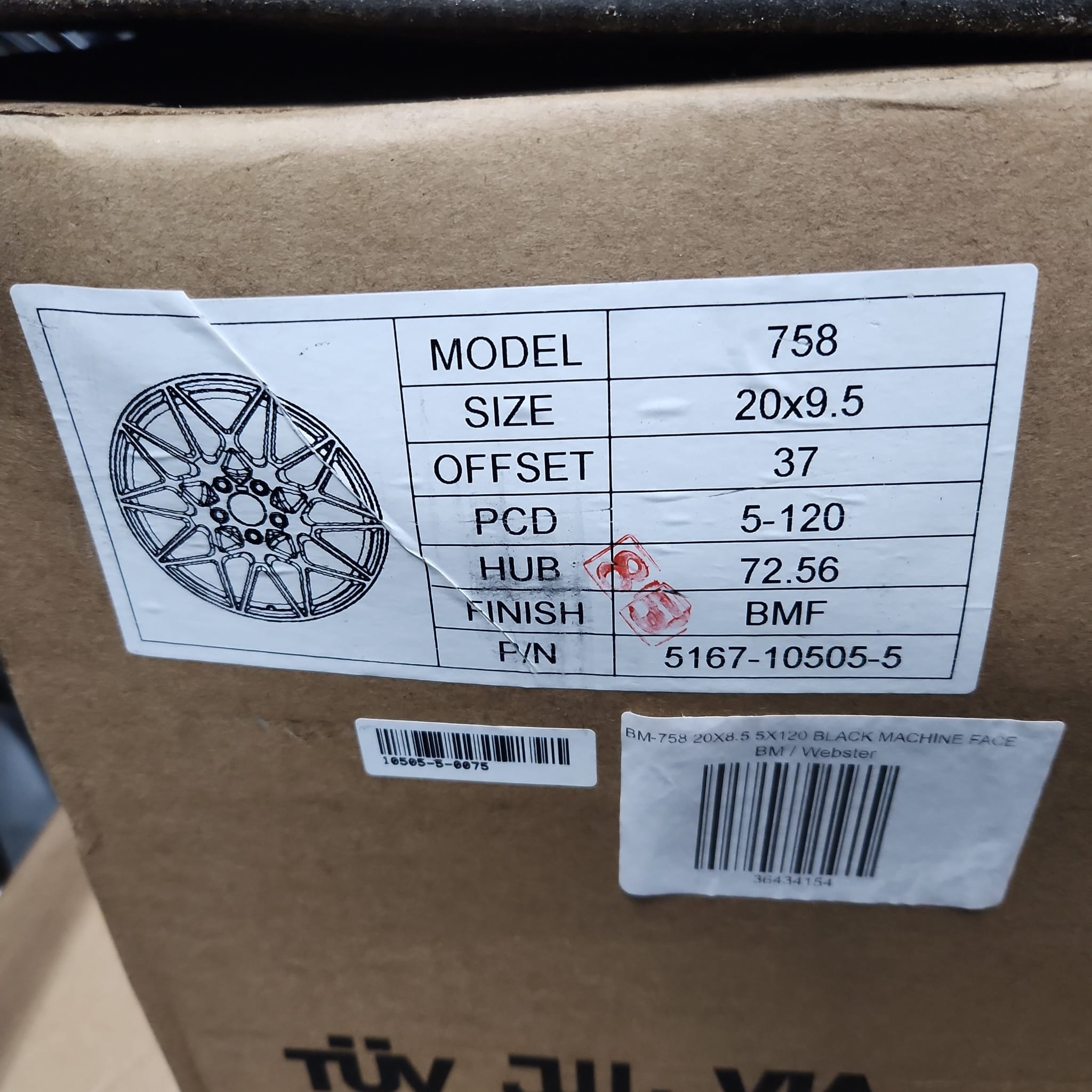 758 WHEELS 20X9.5 5X120 BLACK MACHINE FACE