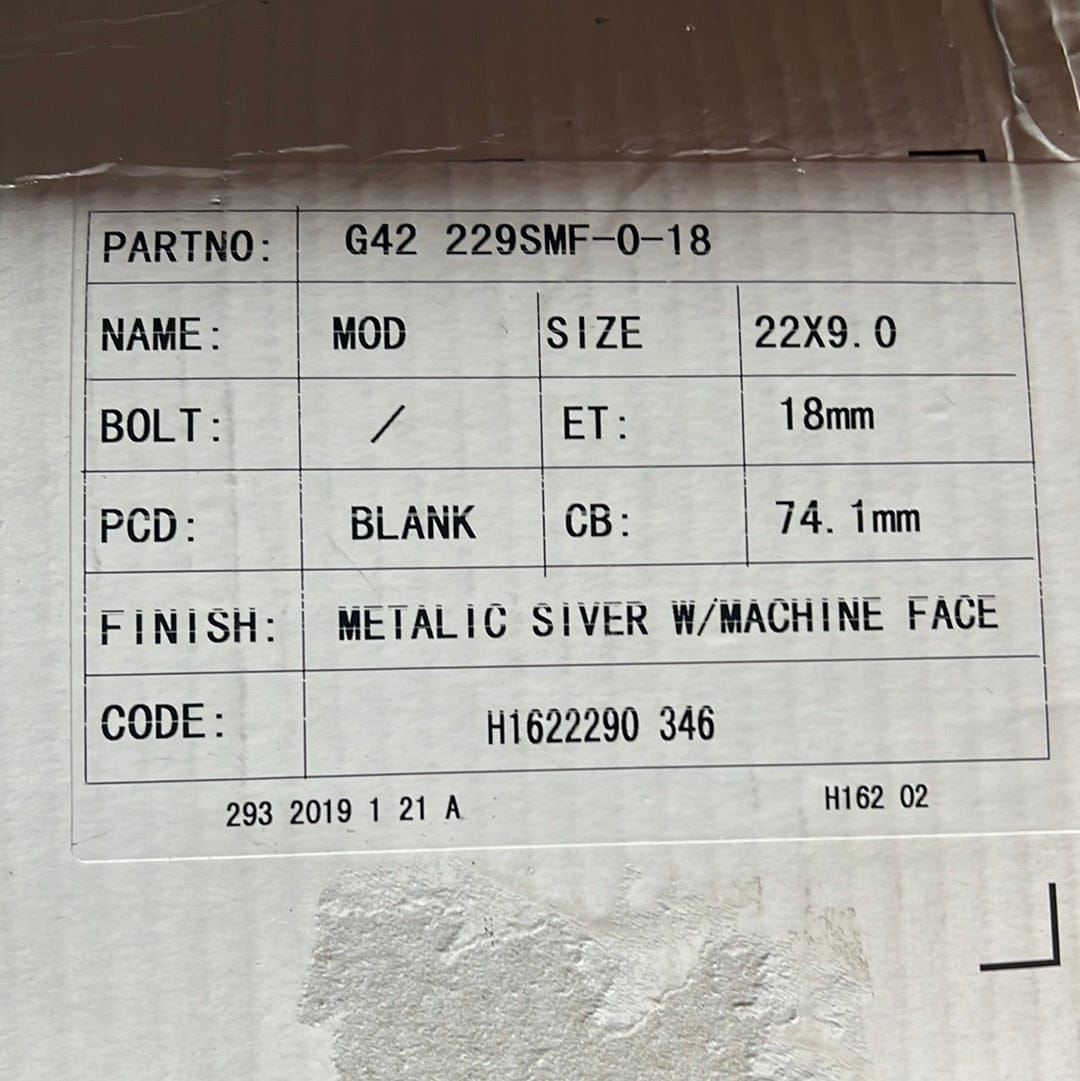 GWG G42 22x9 BLANK METALIC SILVER W MACHINE FACE